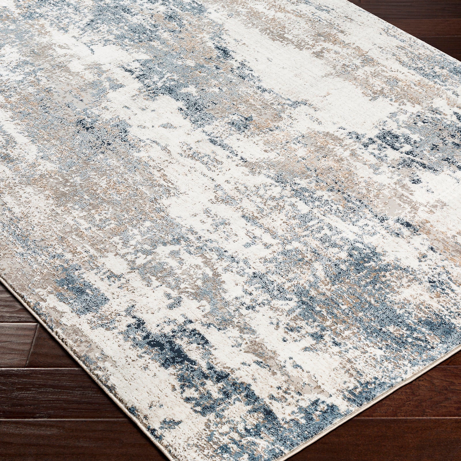 Allegro Abstract Modern Marble Cream & Ivory Polyester Rug 160x213cm - corner detail