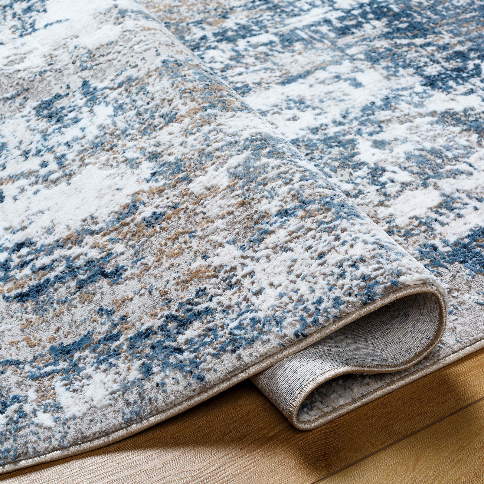 Allegro Abstract Modern Marble Cream & Ivory Polyester Rug 160x213cm - folded detail