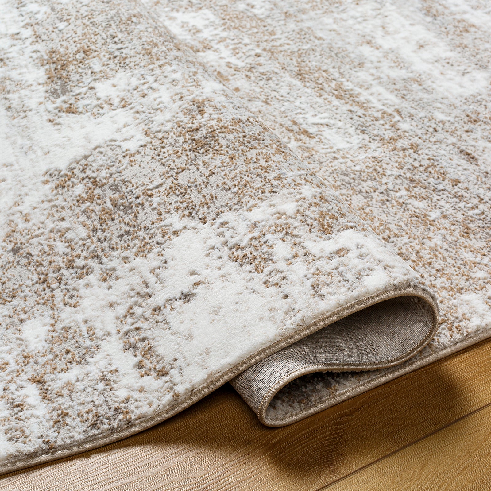 Allegro Abstract Modern Marble Beige & Ivory & Light Grey Polyester Rug 160x213cm - folded detail