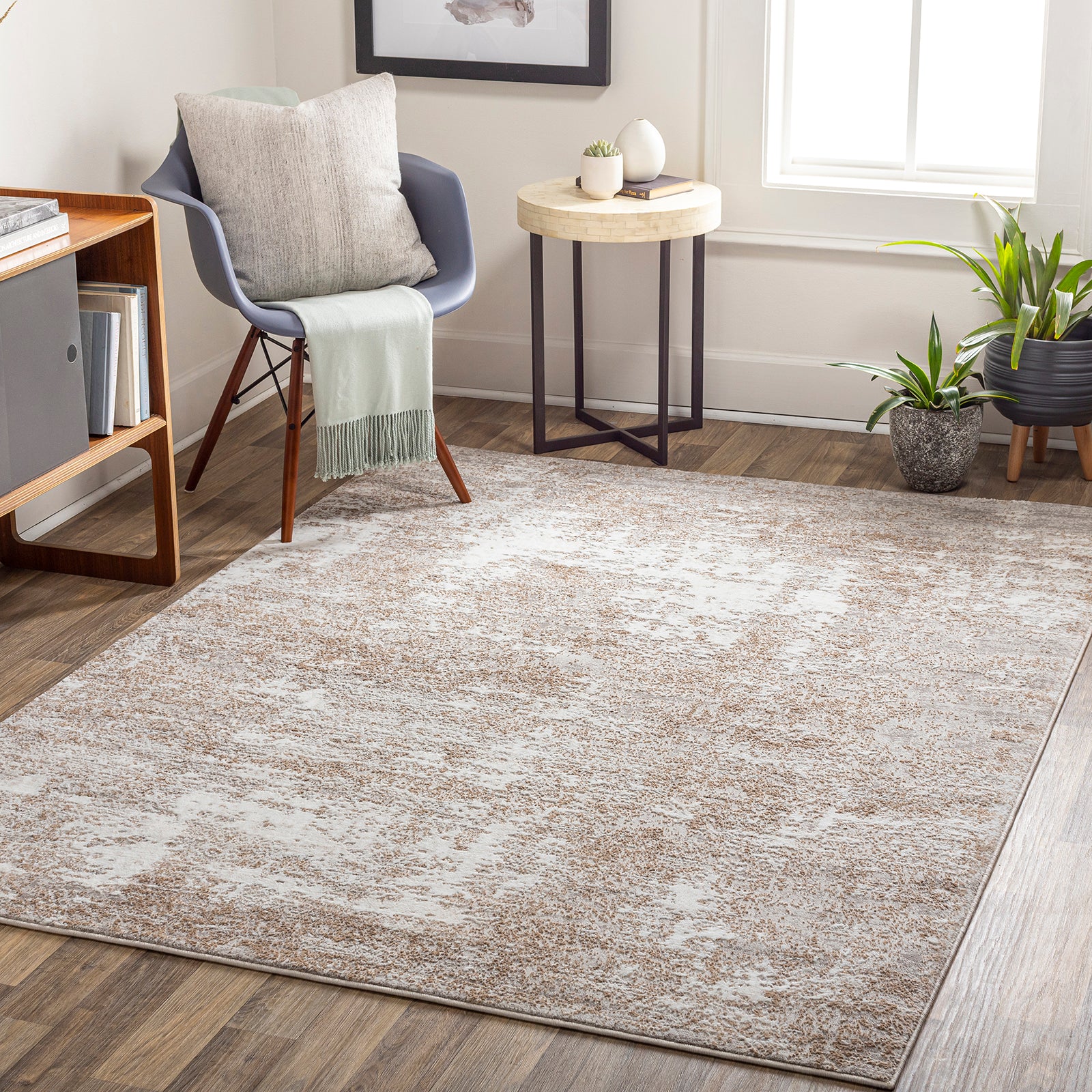 Allegro Abstract Modern Marble Beige & Ivory & Light Grey Polyester Rug 160x213cm - room setting