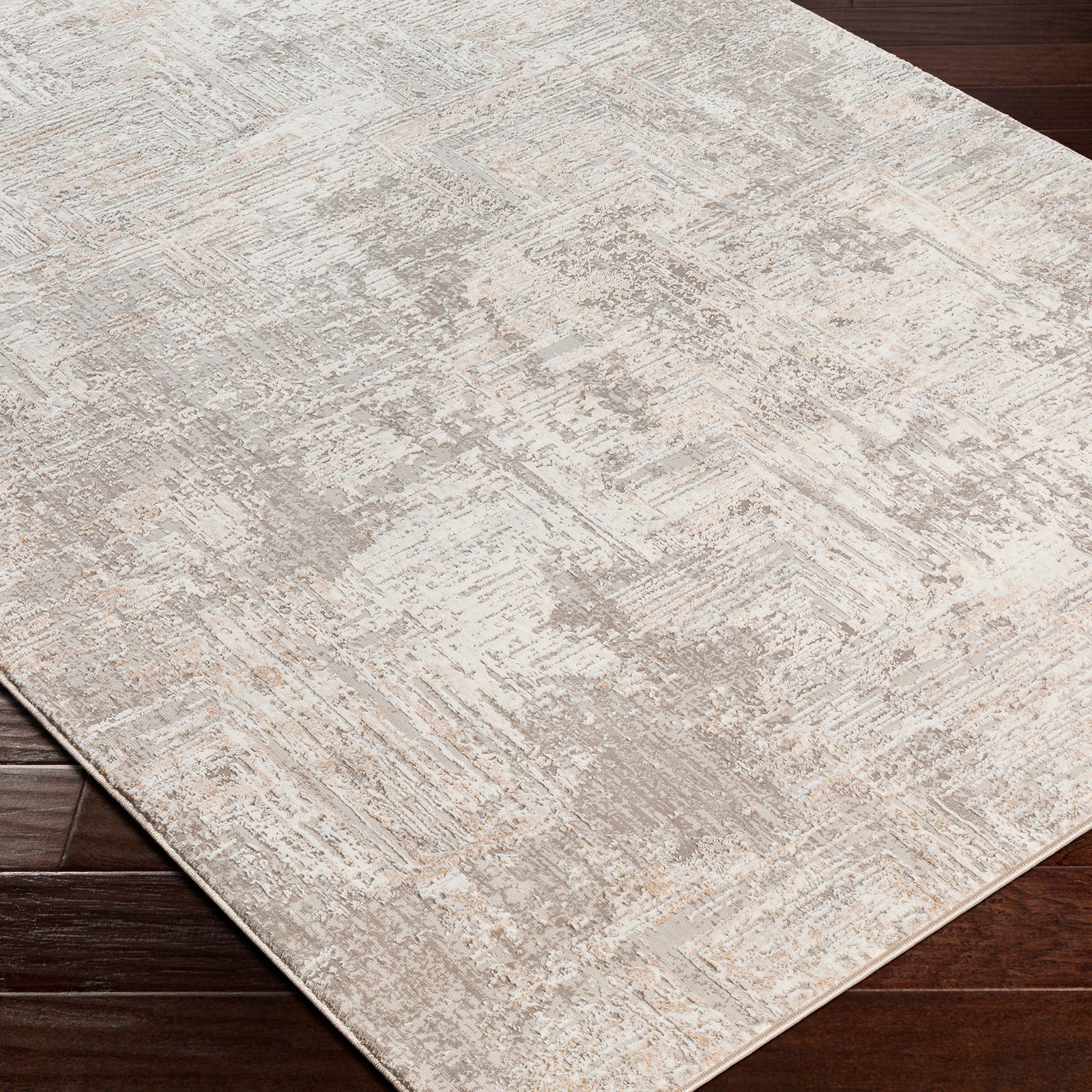 Allegro Abstract Modern Marble Beige & Ivory & Light Grey Polyester Rug 160x213cm - corner detail