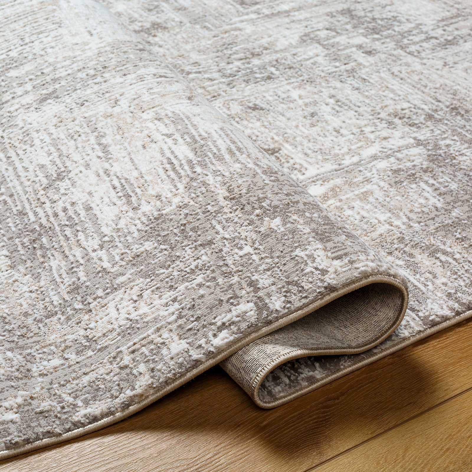 Allegro Abstract Modern Marble Beige & Ivory & Light Grey Polyester Rug 160x213cm - folded detail