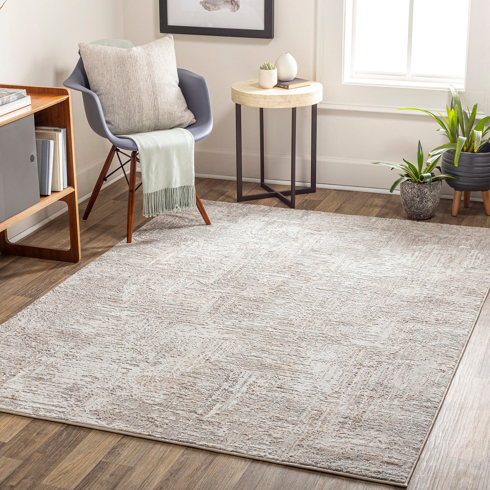 Allegro Abstract Modern Marble Beige & Ivory & Light Grey Polyester Rug 160x213cm - room setting