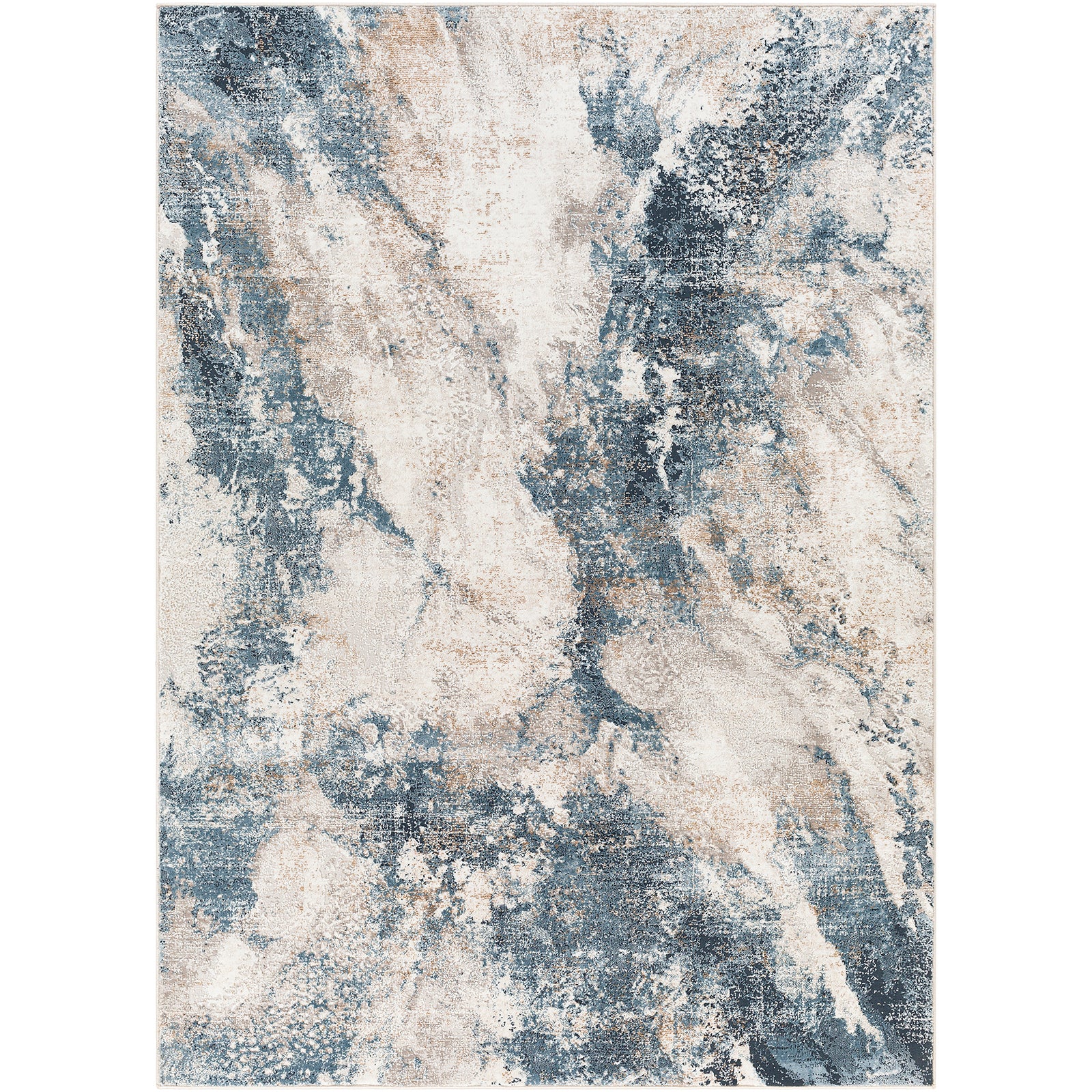 Allegro Abstract Modern Marble Blue & Ivory & Sky Blue Polyester Rug 200x275cm - product image