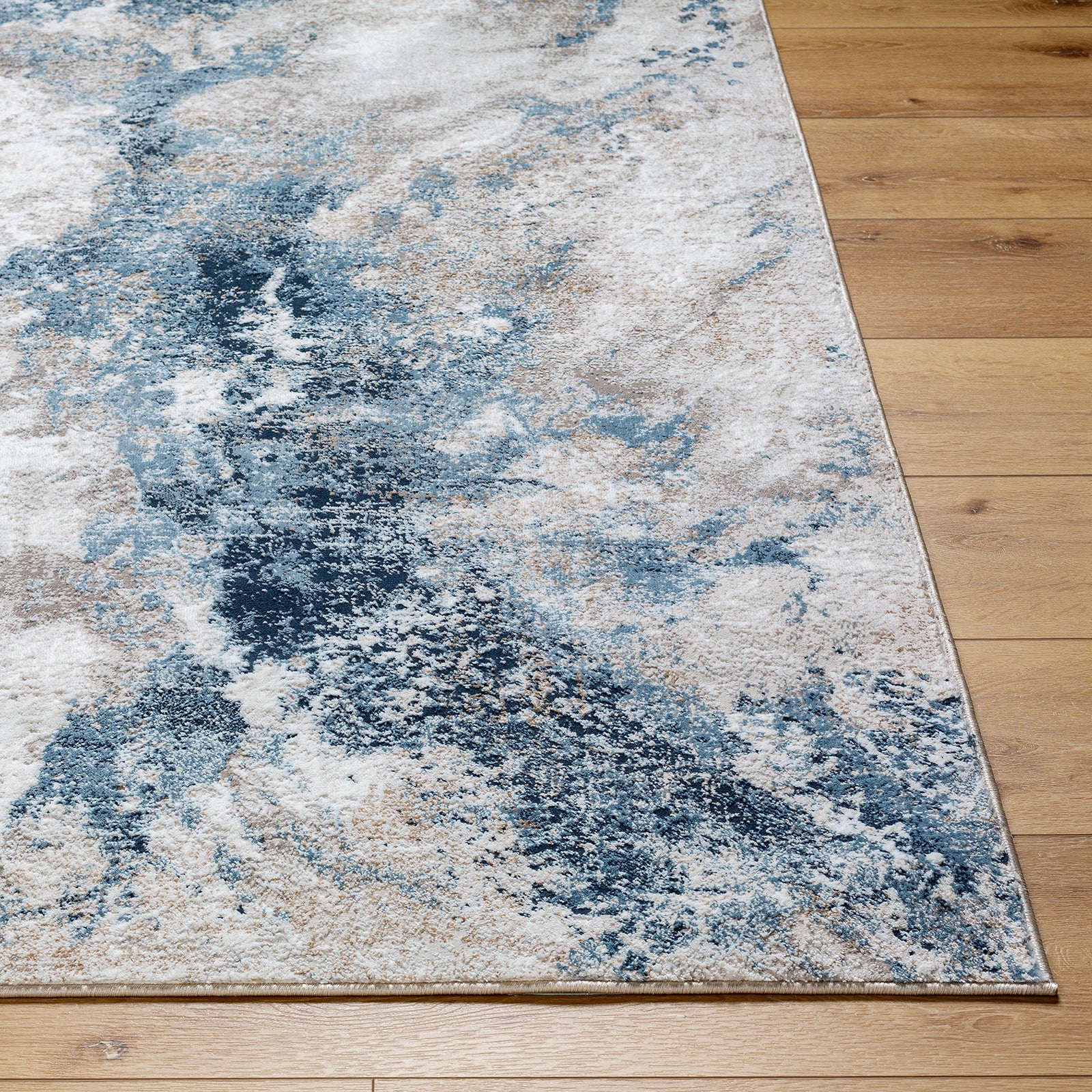 Allegro Abstract Modern Marble Blue & Ivory & Sky Blue Polyester Rug 200x275cm - front view