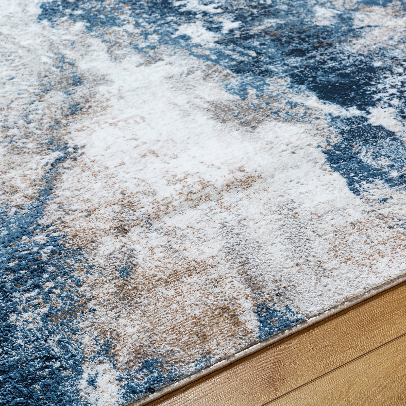Allegro Abstract Modern Marble Blue & Ivory & Sky Blue Polyester Rug 200x275cm - texture detail