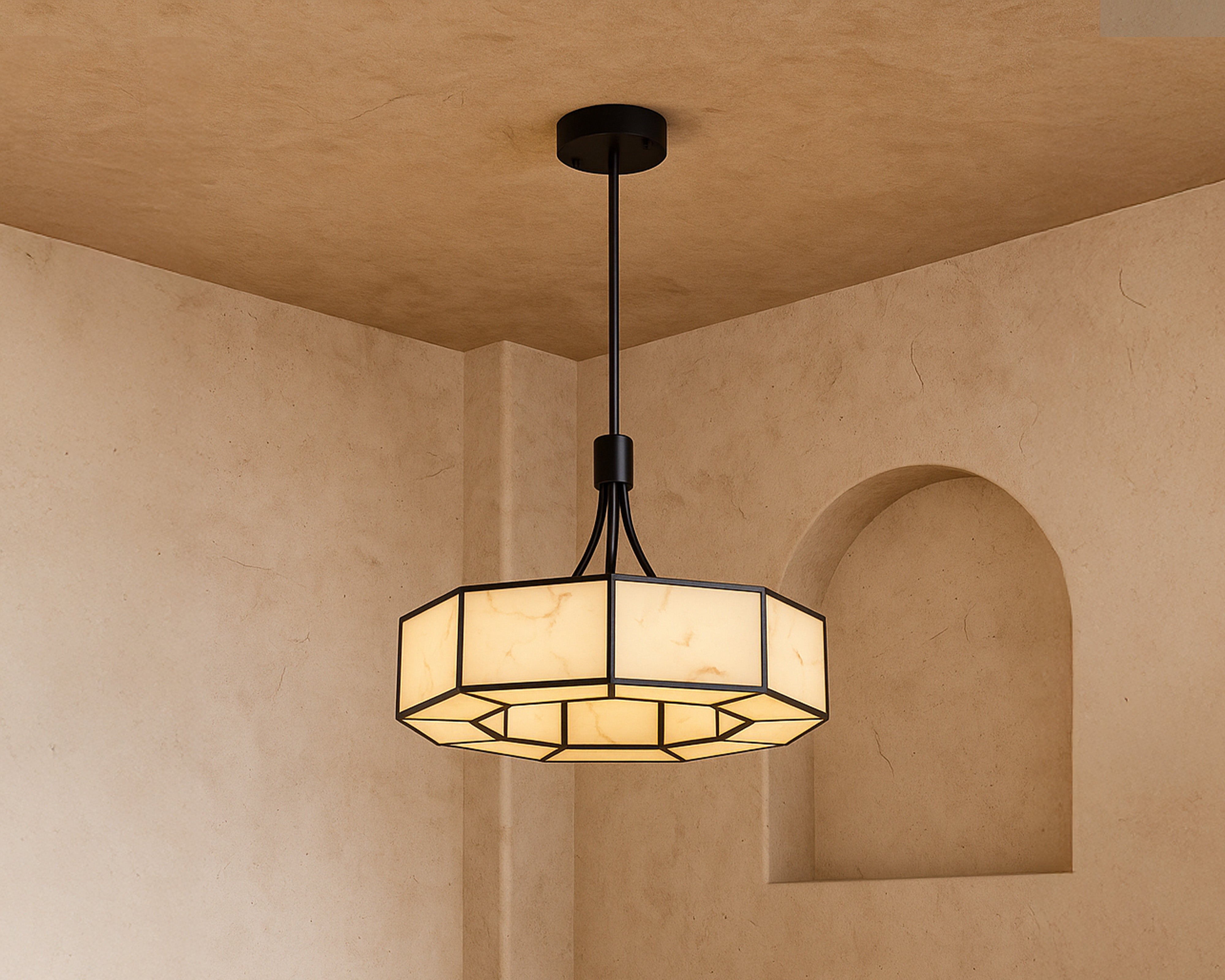 Allen Pendant Light - Alabaster Effect & Black Metal