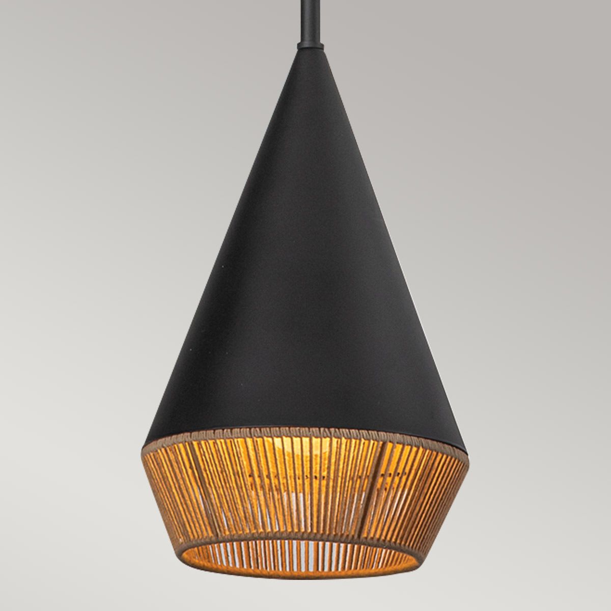 Payne Single Small Pendant Light - Black & Rope