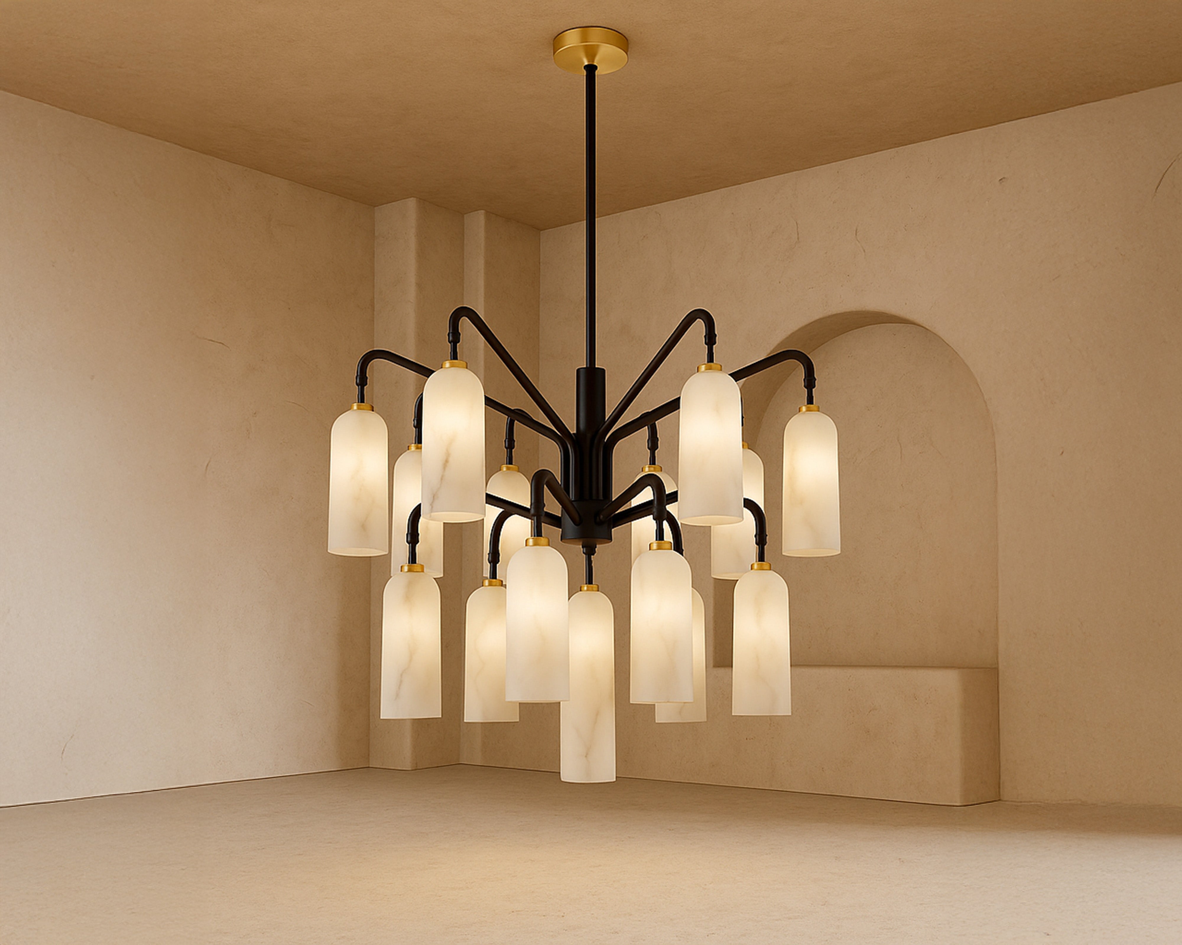 Amatti Chandelier - Alabaster Effect Black & Brass
