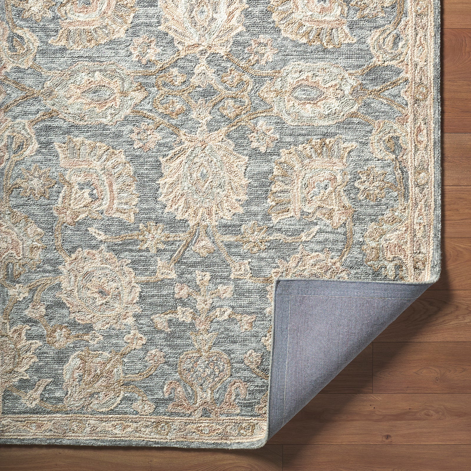 Arnold Traditional Wool Traditional Boho Blue & Denim Rug 152x229cm - folded detail