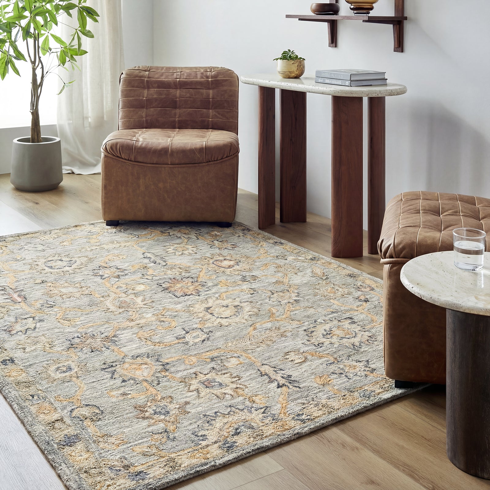 Arnold Traditional Wool Traditional Boho Grey & Pewter Rug 152x229cm - room setting