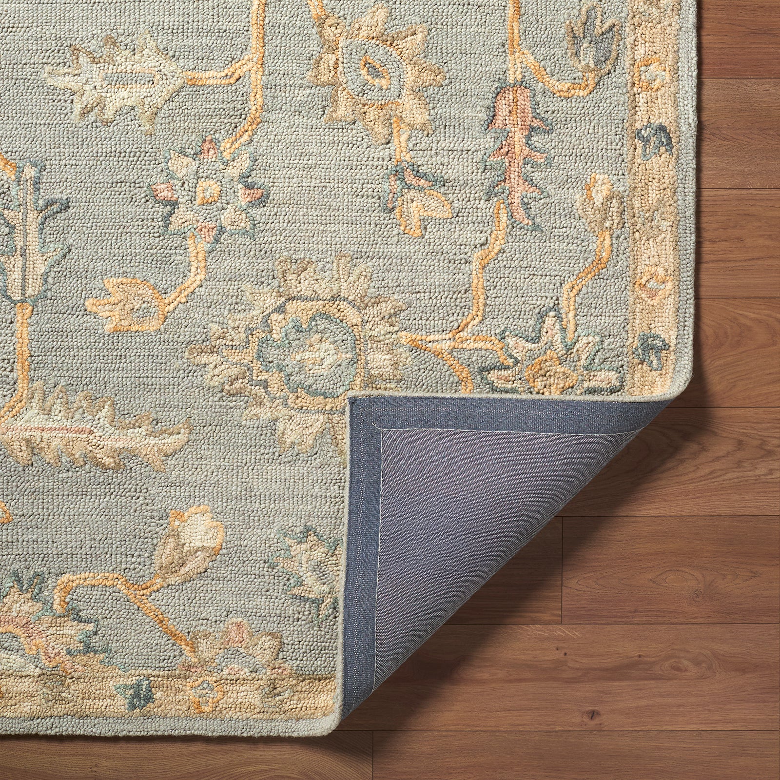 Arnold Traditional Wool Traditional Boho Grey & Pewter Rug 152x229cm - folded detail