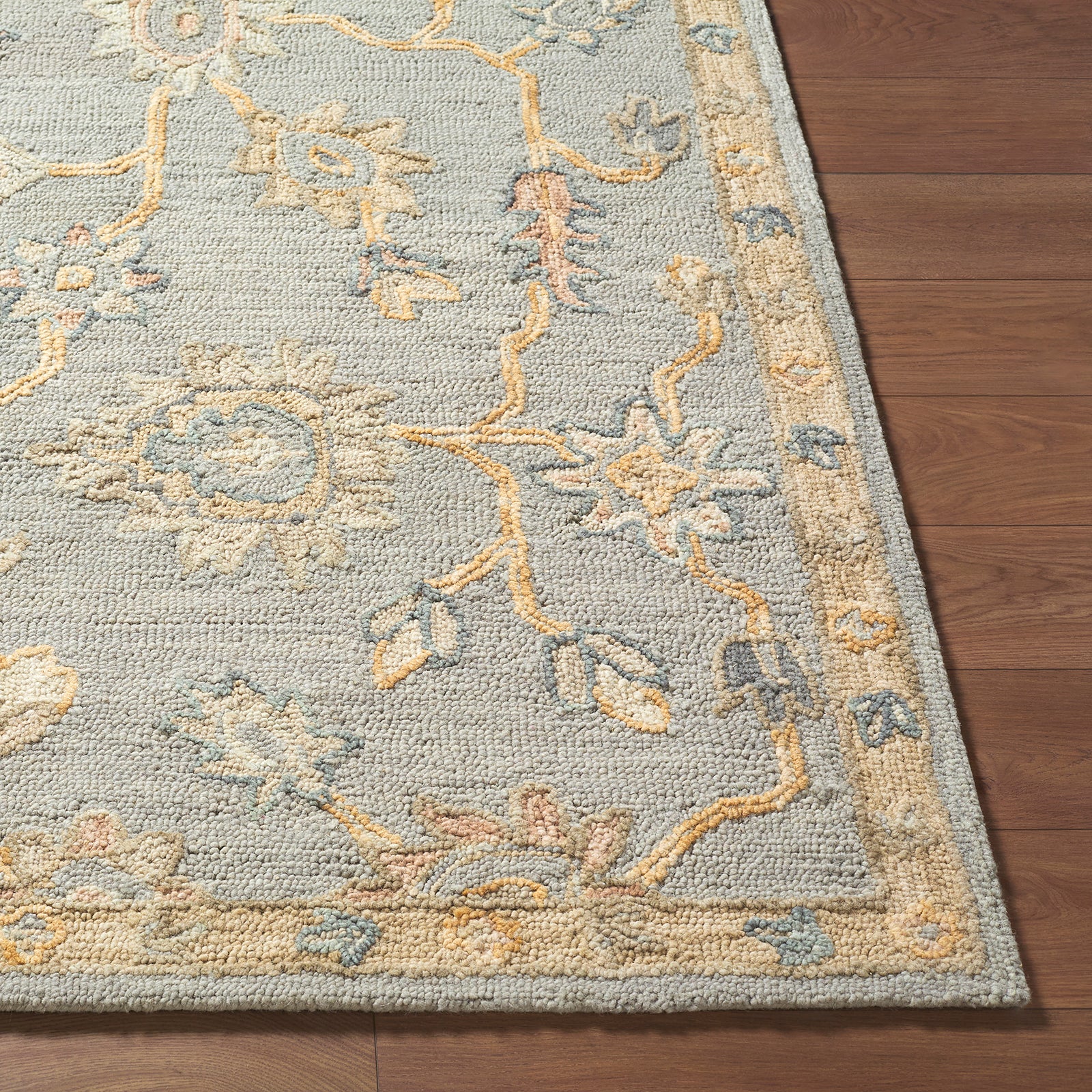 Arnold Traditional Wool Traditional Boho Grey & Pewter Rug 152x229cm - reverse roll detail
