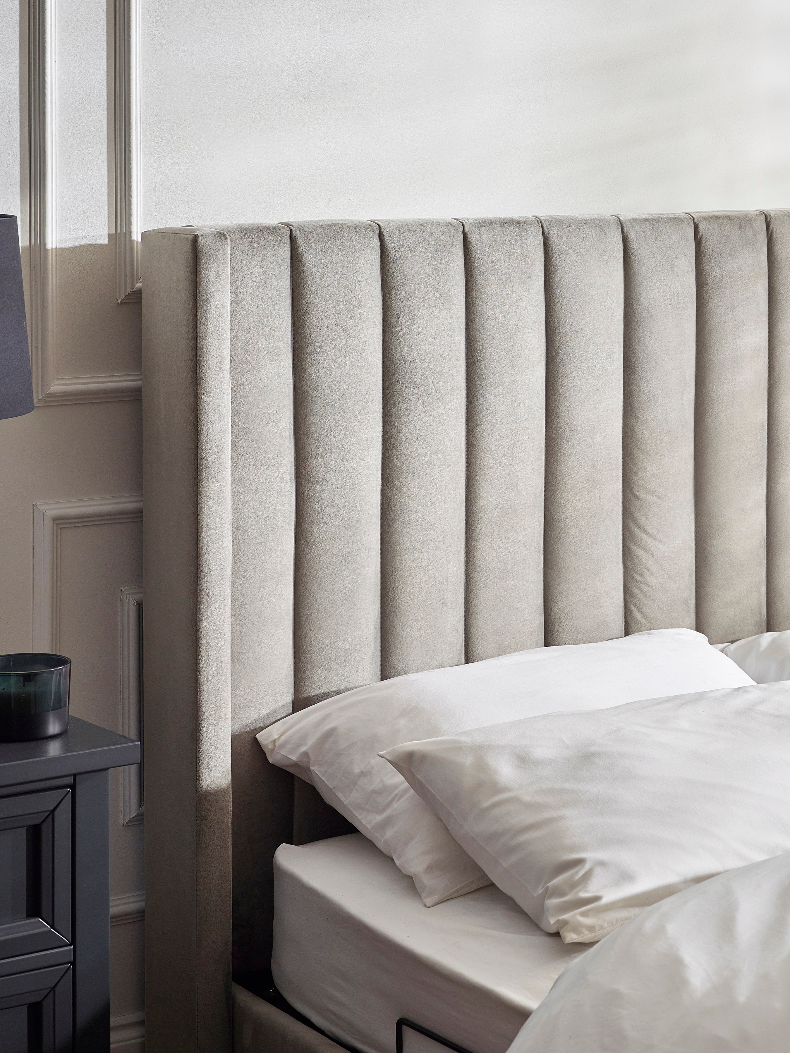 Alston Light Grey Velvet Ottoman TV Bed Double