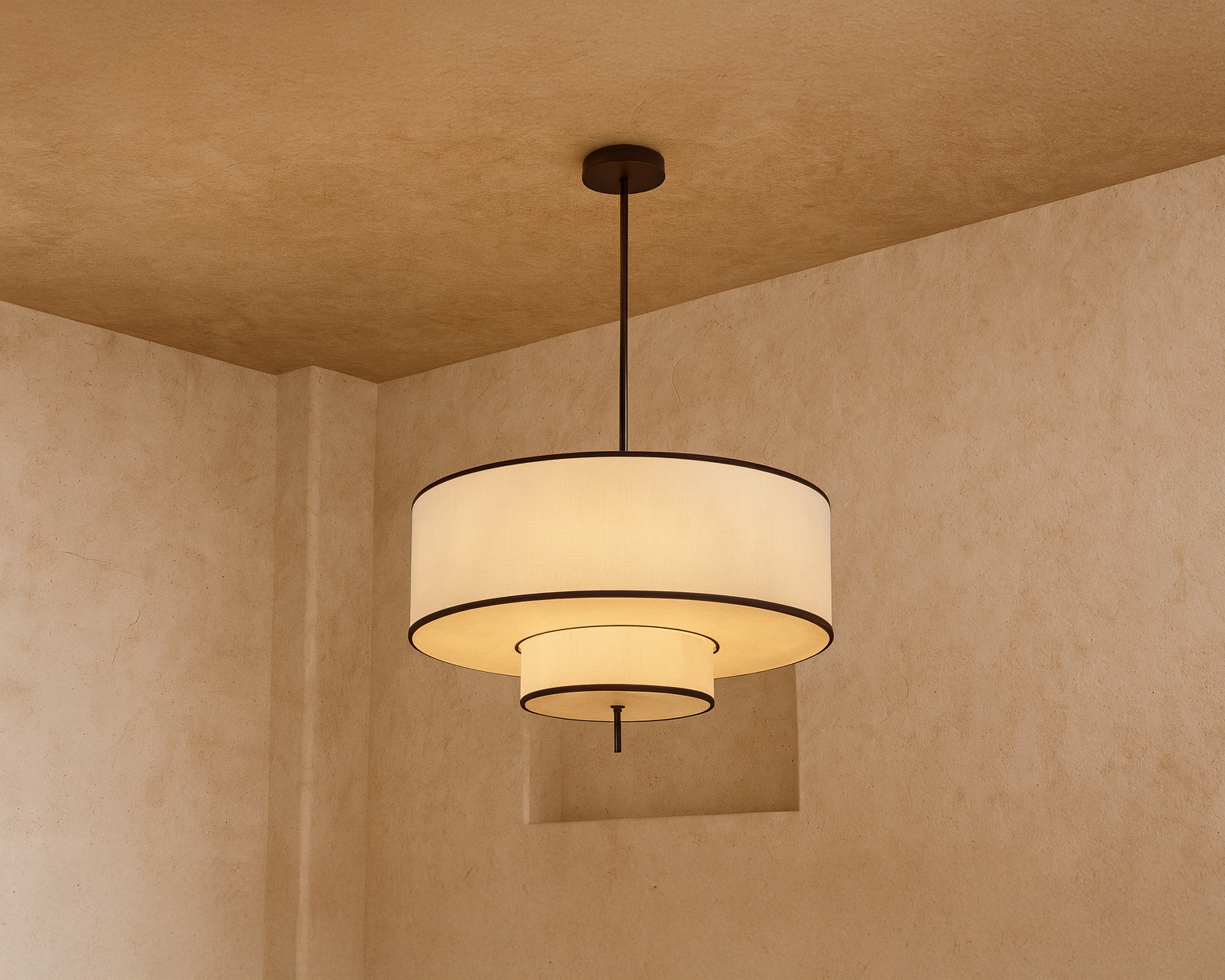 Aris Pendant Light - Black Metal & White Linen