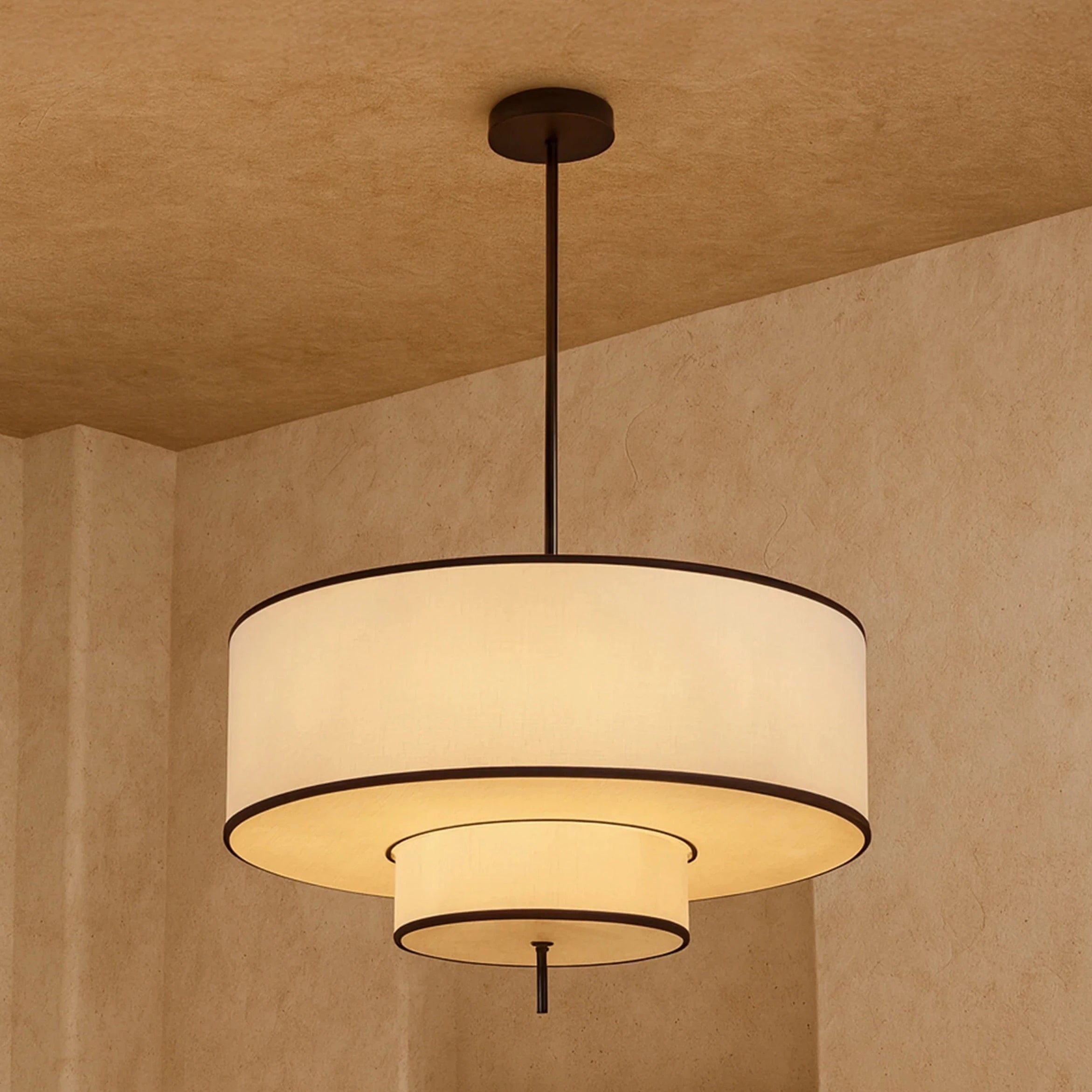 Aris Black Metal & White Linen Pendant Light