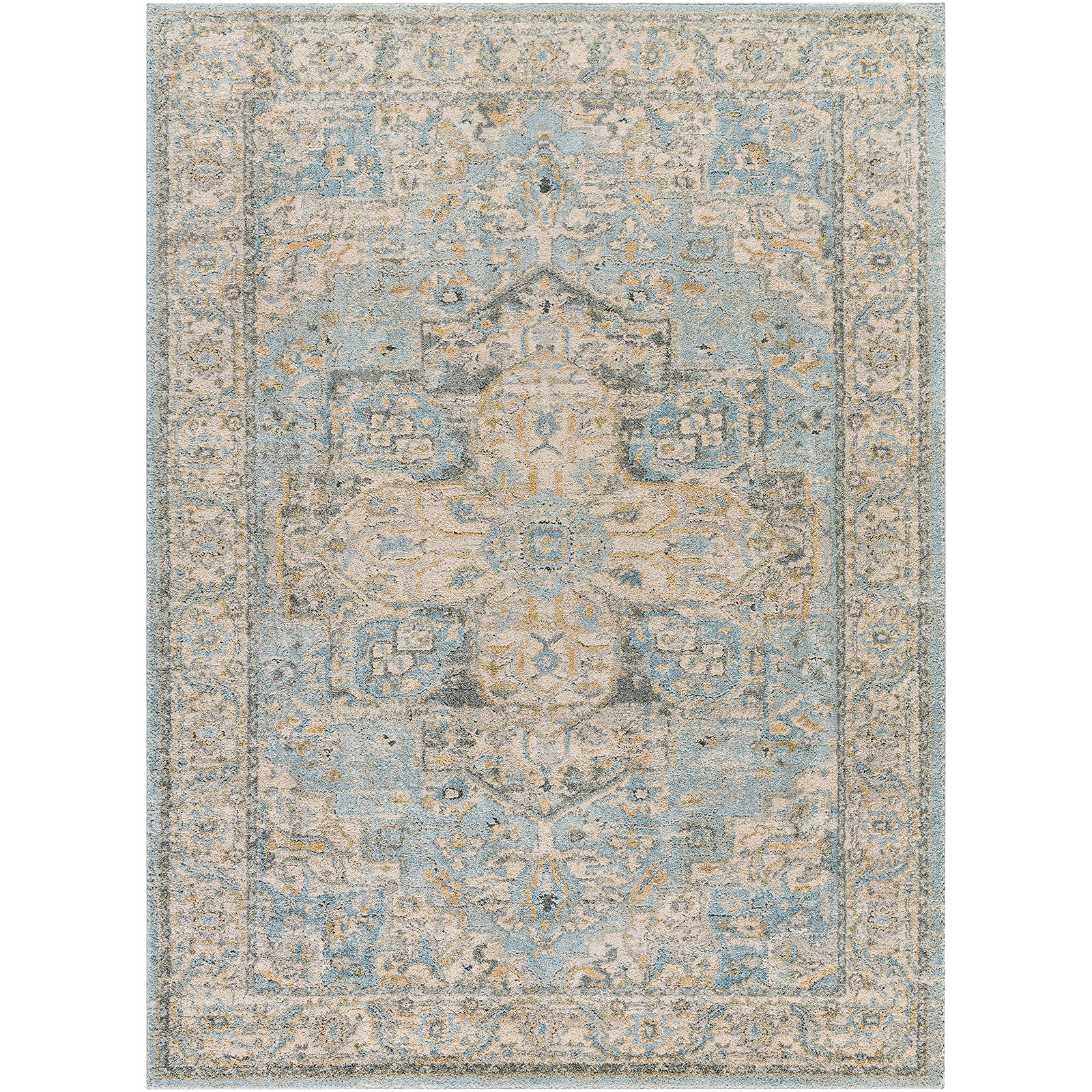 Avellino Vintage Traditional Boho High Pile Blue & Light Beige & Light Grey Polypropylene & Polyester Rug 160x213cm - product image