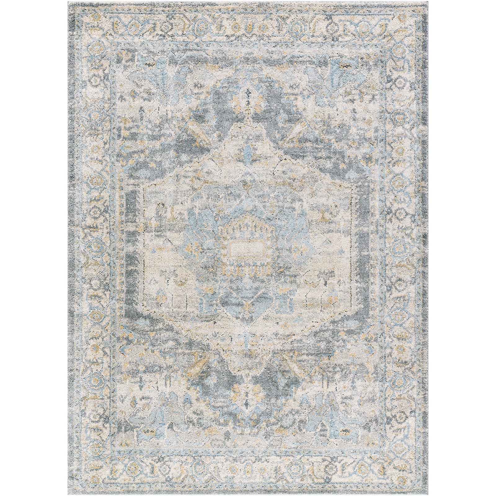 Avellino Vintage Traditional Boho High Pile Blue & Light Beige & Light Grey Polypropylene & Polyester Rug 160x213cm - product image