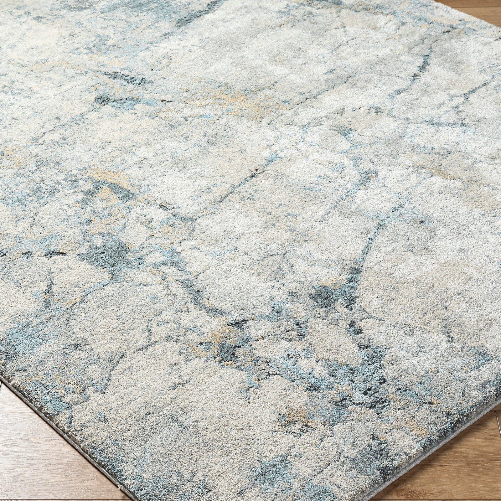 Avellino Abstract Modern Marble High Pile Grey & Blue & Beige Polypropylene & Polyester Rug 160x213cm - corner detail