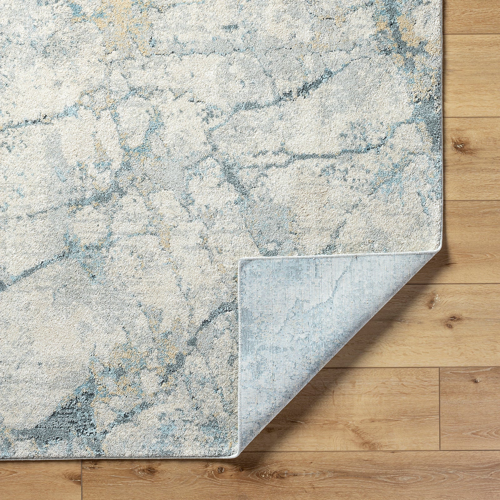 Avellino Abstract Modern Marble High Pile Grey & Blue & Beige Polypropylene & Polyester Rug 160x213cm - folded detail