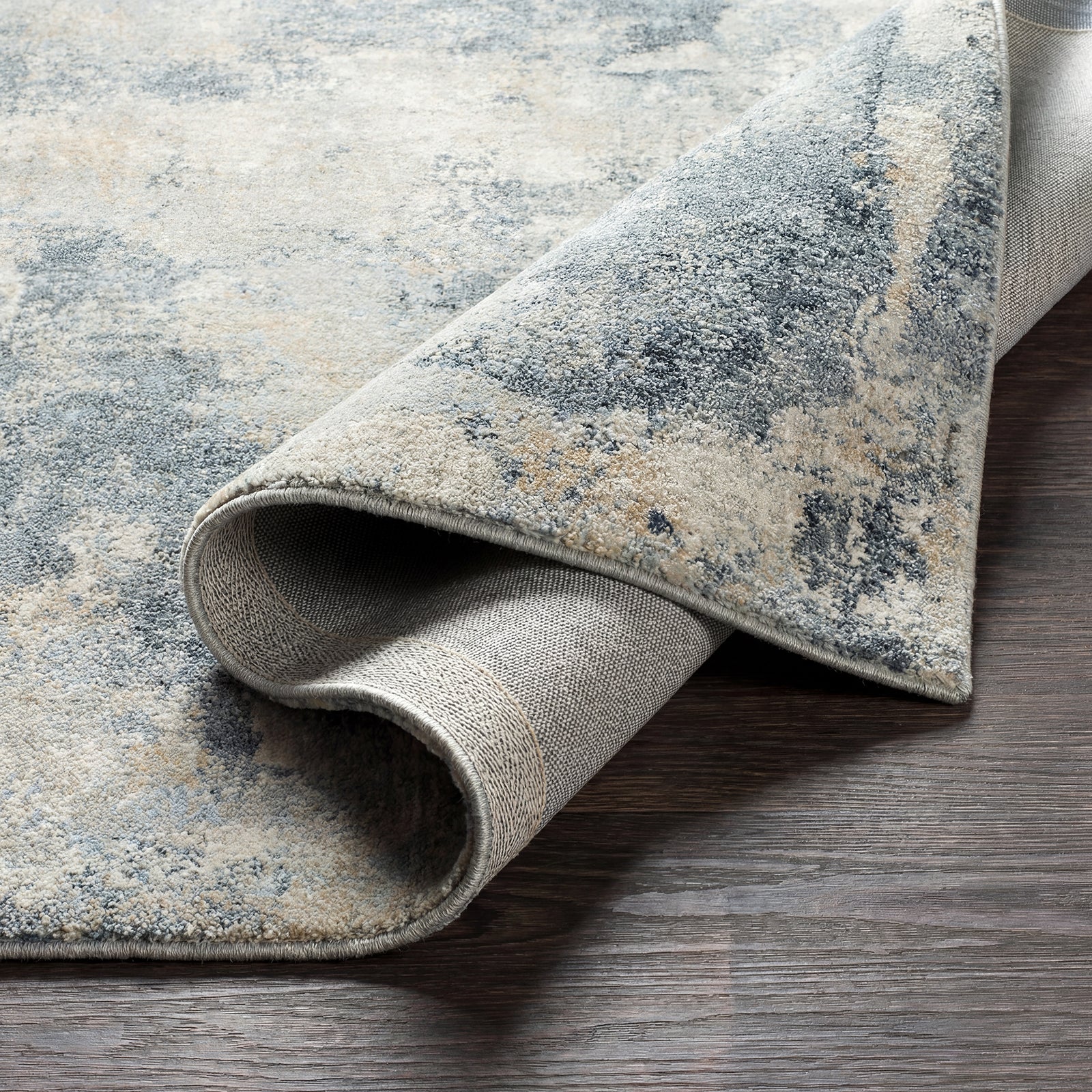 Avellino Abstract Modern Marble High Pile Blue & Grey & Beige Polypropylene & Polyester Rug 160x213cm - folded detail