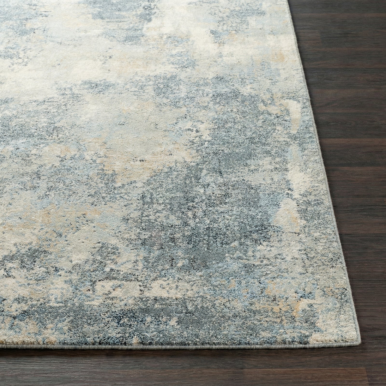 Avellino Abstract Modern Marble High Pile Blue & Grey & Beige Polypropylene & Polyester Rug 160x213cm - front view