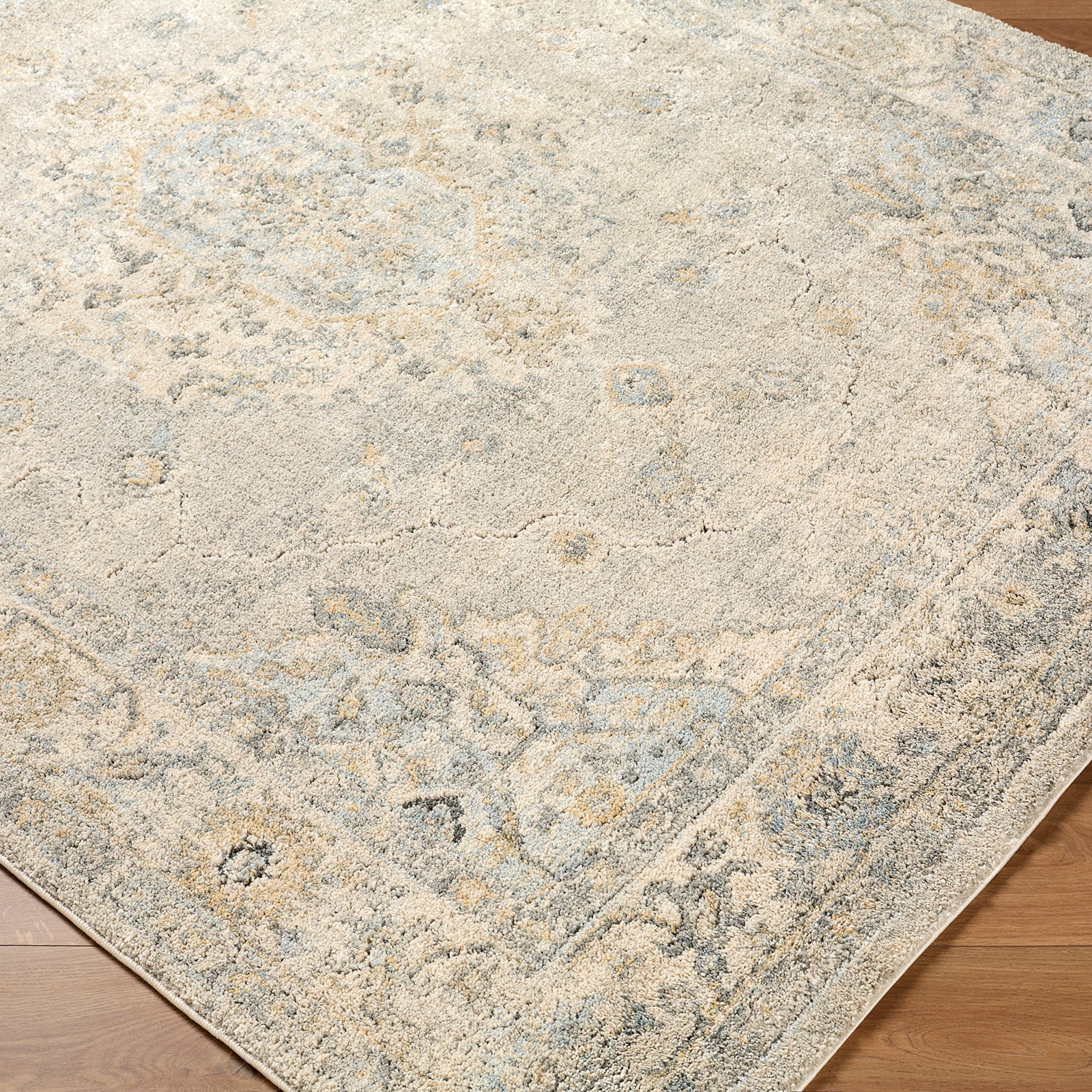 Avellino Vintage Traditional Boho High Pile Grey & Light Grey Polypropylene & Polyester Rug 160x213cm - corner detail