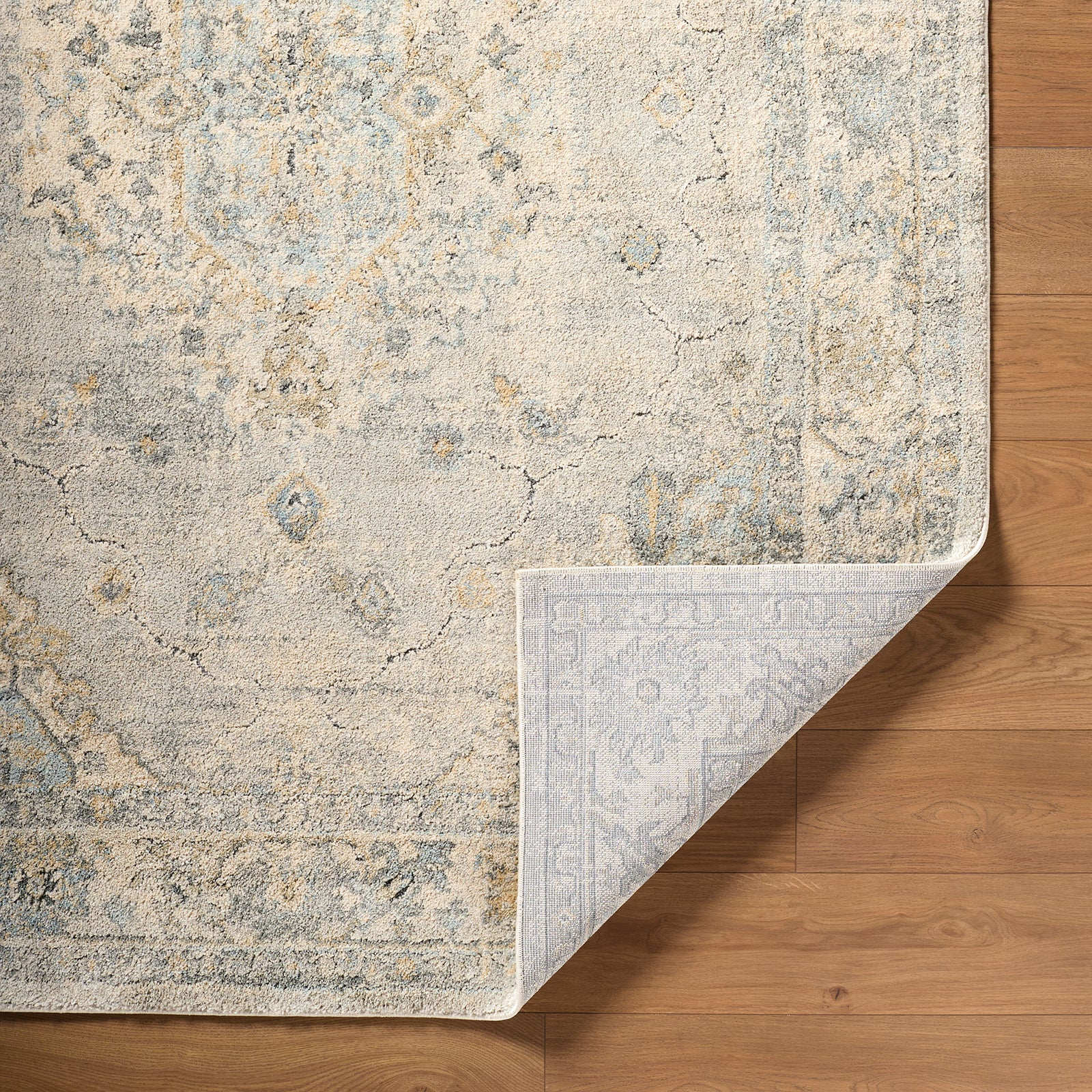Avellino Vintage Traditional Boho High Pile Grey & Light Grey Polypropylene & Polyester Rug 160x213cm - folded detail