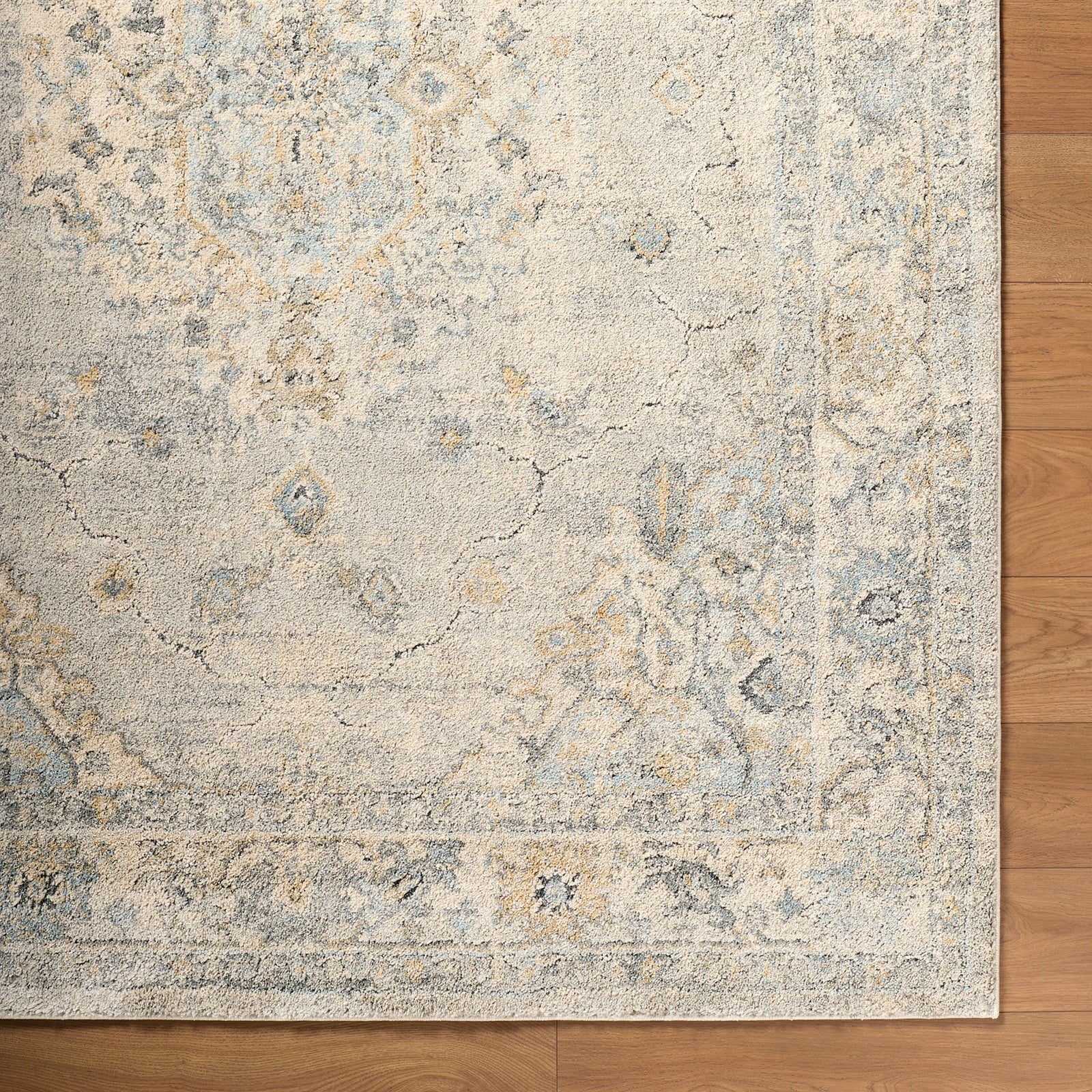 Avellino Vintage Traditional Boho High Pile Grey & Light Grey Polypropylene & Polyester Rug 160x213cm - reverse roll detail