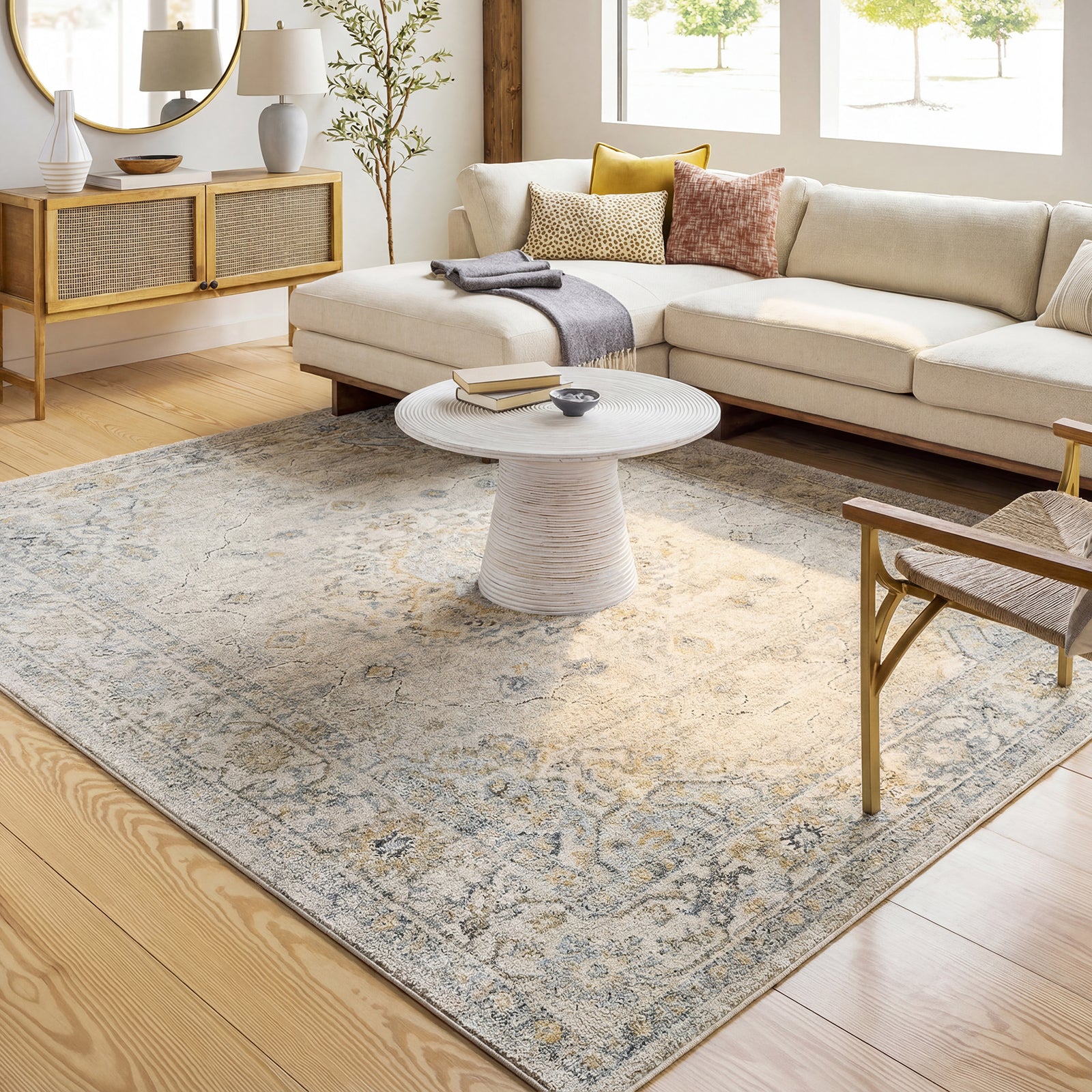 Avellino Vintage Traditional Boho High Pile Grey & Light Grey Polypropylene & Polyester Rug 160x213cm - room setting