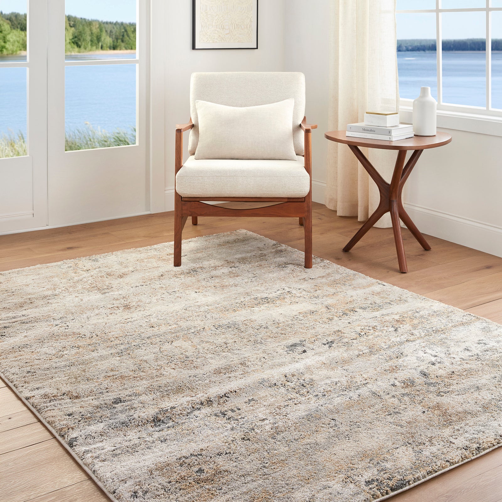 Avellino Abstract Modern Marble High Pile Blue & Grey & Beige Polypropylene & Polyester Rug 160x213cm - room setting