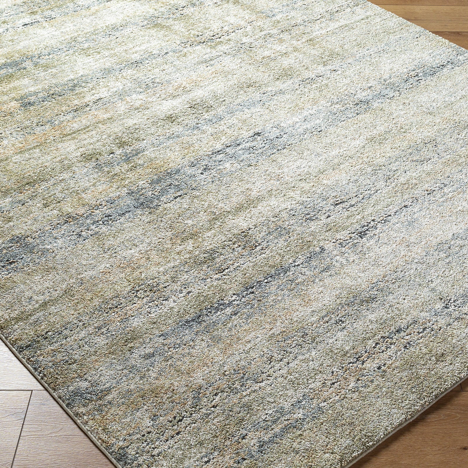 Avellino Abstract Modern Marble High Pile Green & Blue Polypropylene & Polyester Rug 160x213cm - corner detail