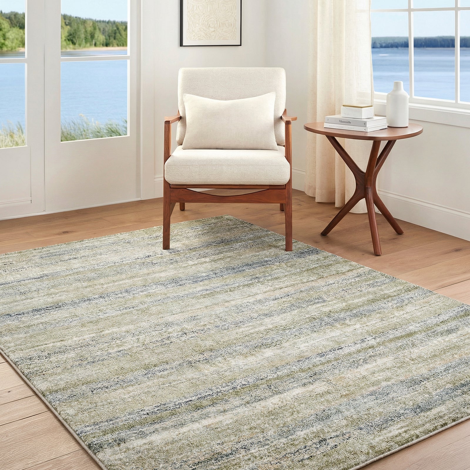 Avellino Abstract Modern Marble High Pile Green & Blue Polypropylene & Polyester Rug 200x280cm - room setting