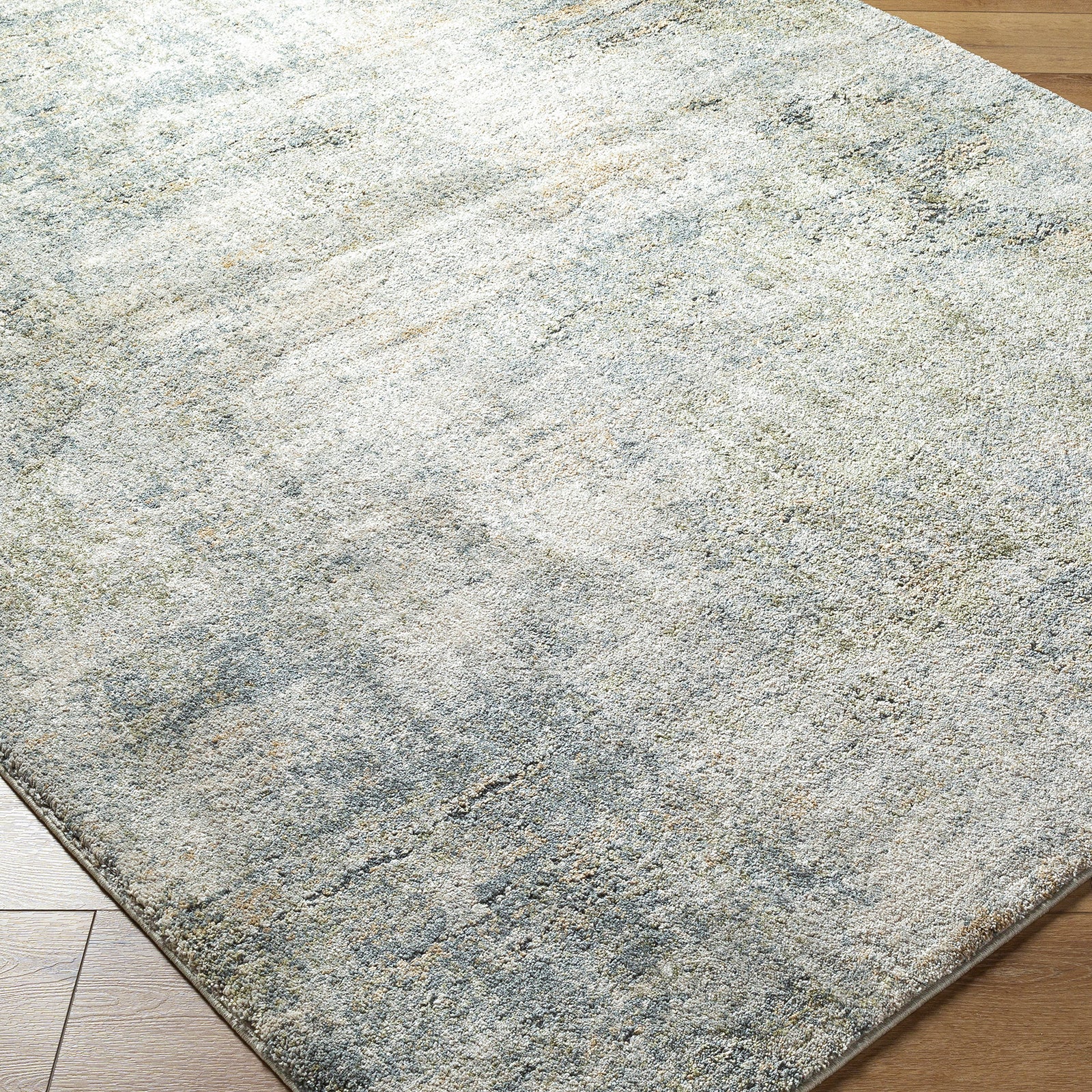 Avellino Abstract Modern Marble High Pile Green & Grey Polypropylene & Polyester Rug 160x213cm - corner detail