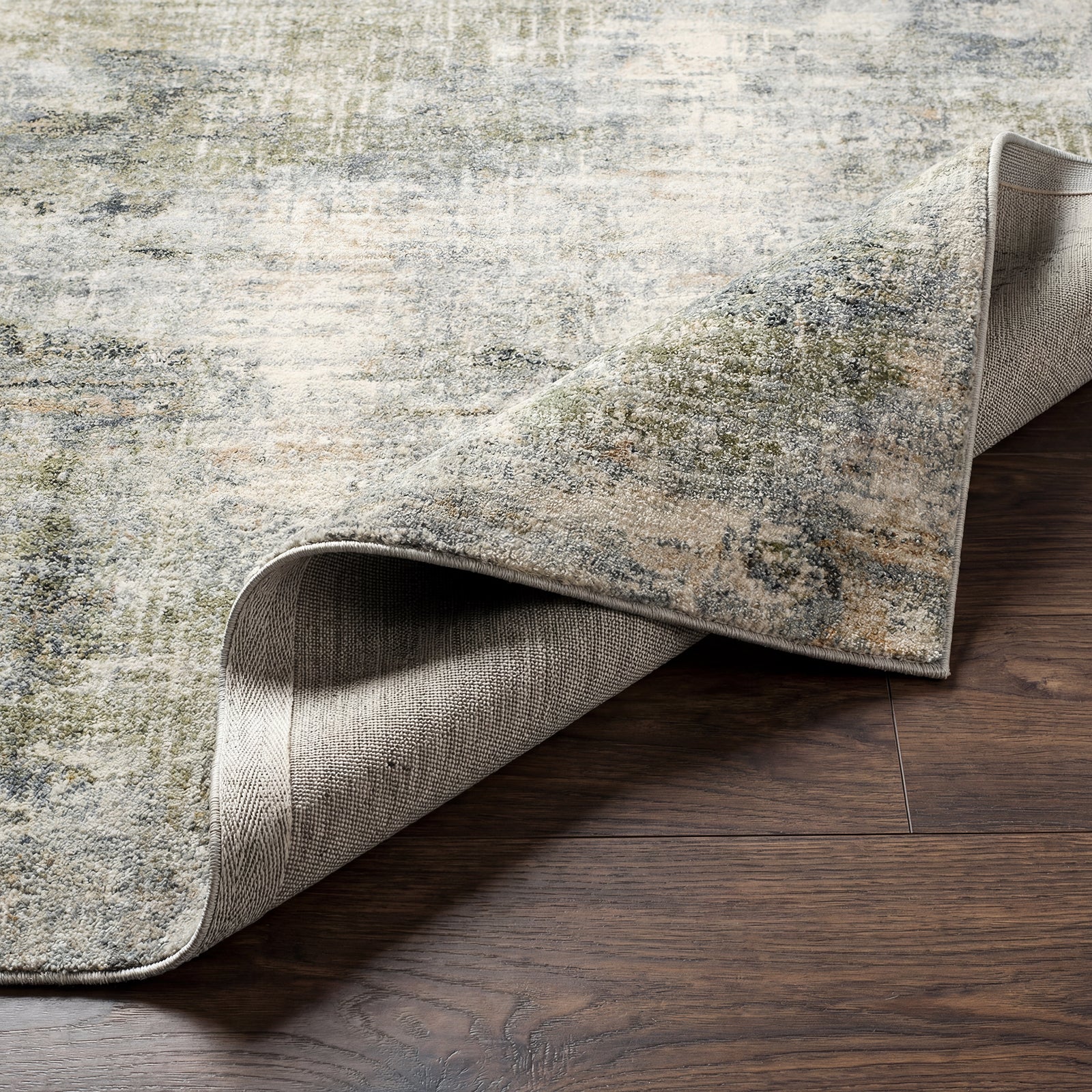 Avellino Abstract Modern Marble High Pile Green & Grey Polypropylene & Polyester Rug 200x280cm - folded detail