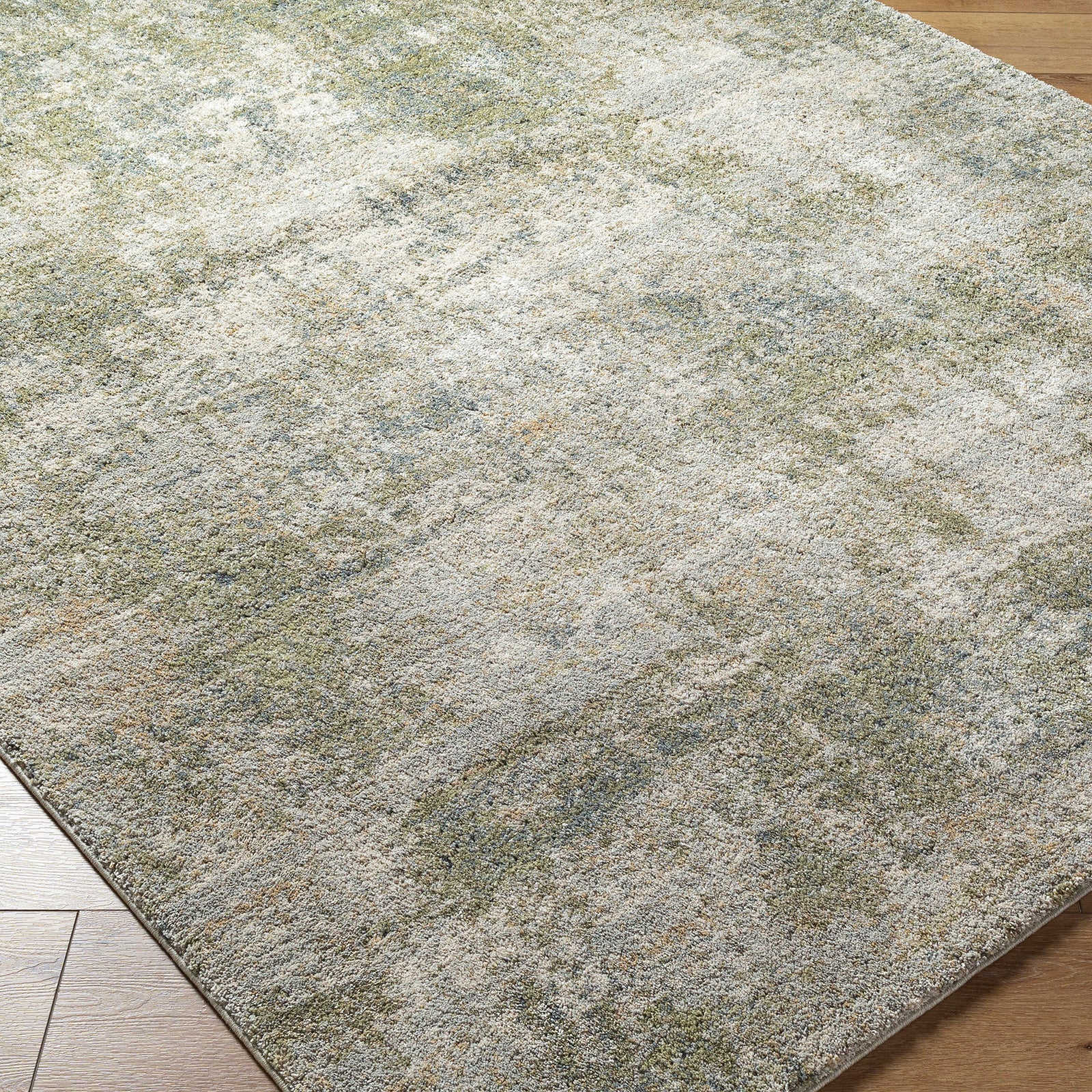 Avellino Abstract Modern Marble High Pile Green & Light Grey Polypropylene & Polyester Rug 200x280cm - corner detail