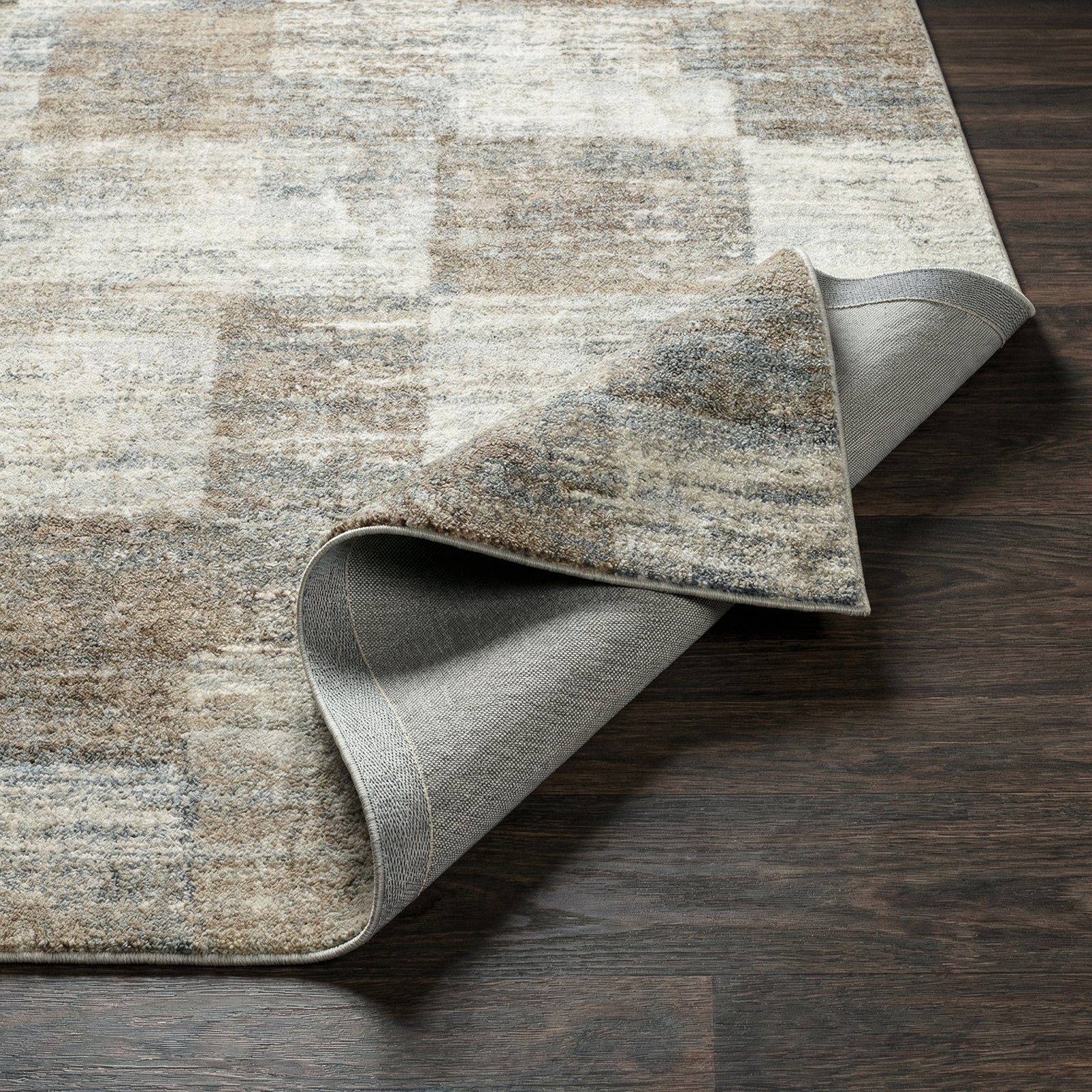Avellino Modern Graphic High Pile Brown & Grey Polypropylene & Polyester Rug 160x213cm - folded detail