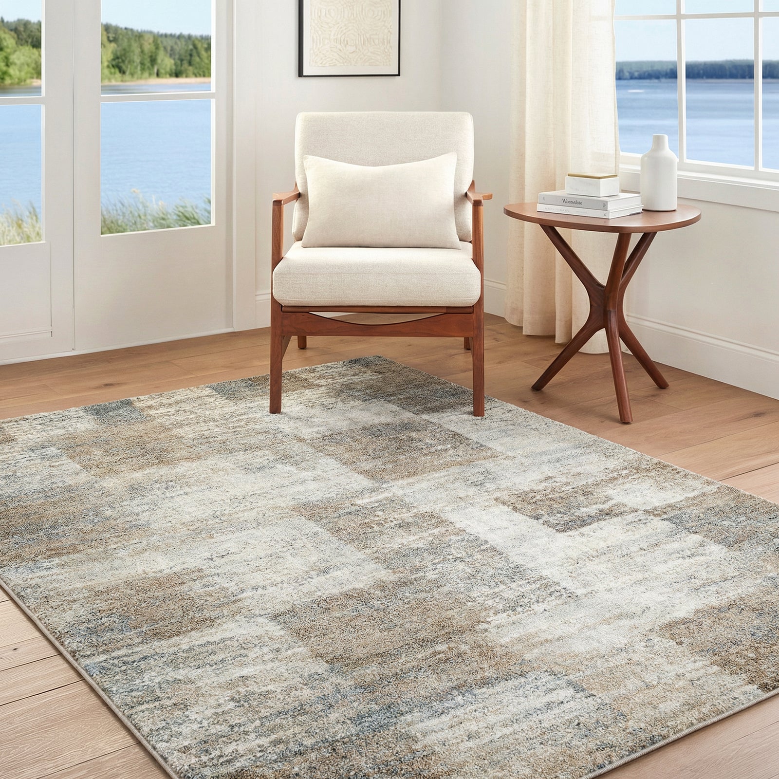 Avellino Modern Graphic High Pile Brown & Grey Polypropylene & Polyester Rug 160x213cm - room setting
