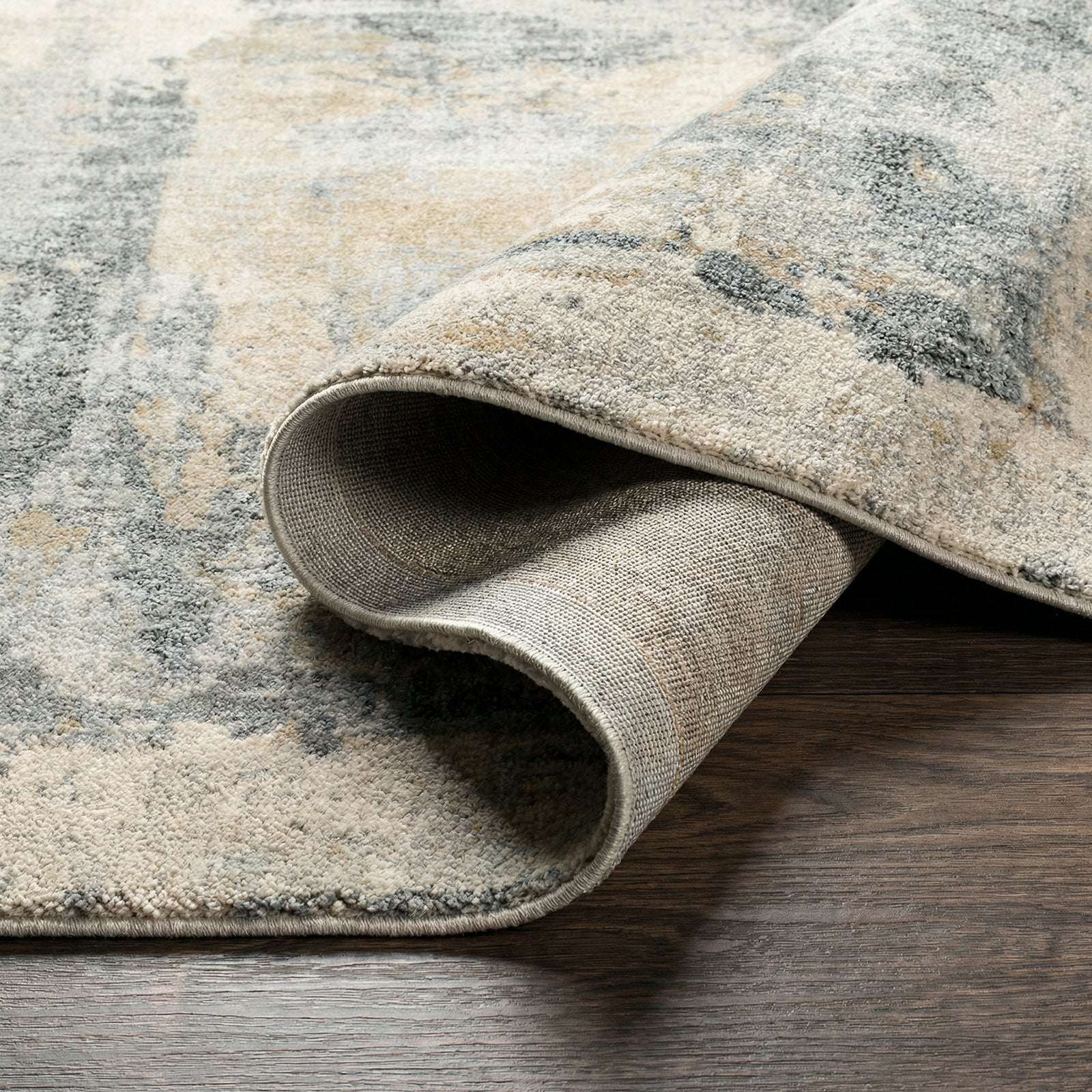 Avellino Abstract Modern Marble High Pile Grey & Blue & Beige Polypropylene & Polyester Rug 160x213cm - folded detail