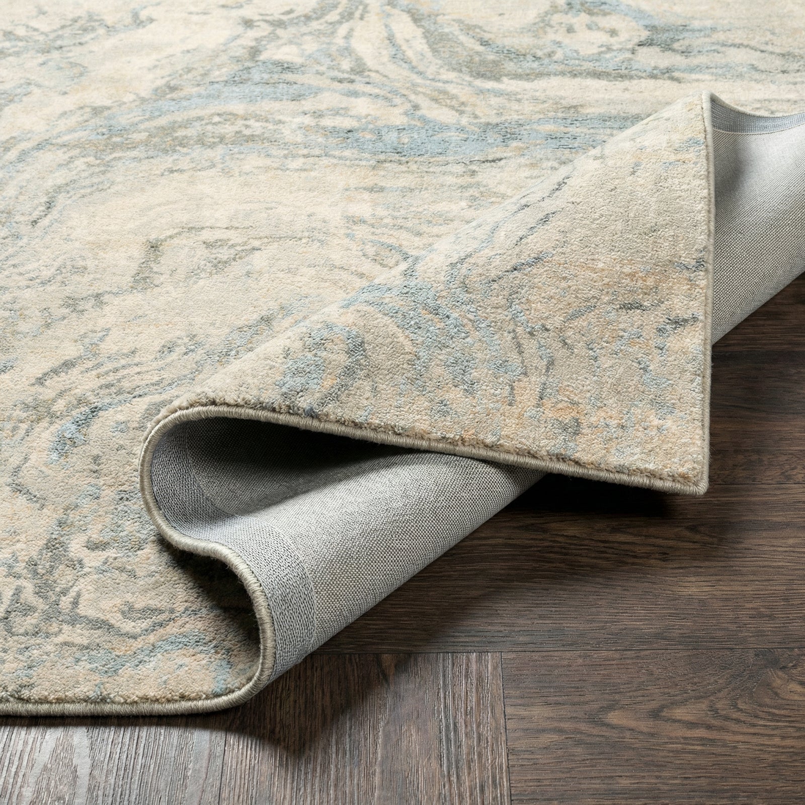 Avellino Abstract Modern Marble High Pile Beige & Grey & Blue Polypropylene & Polyester Rug 160x213cm - folded detail