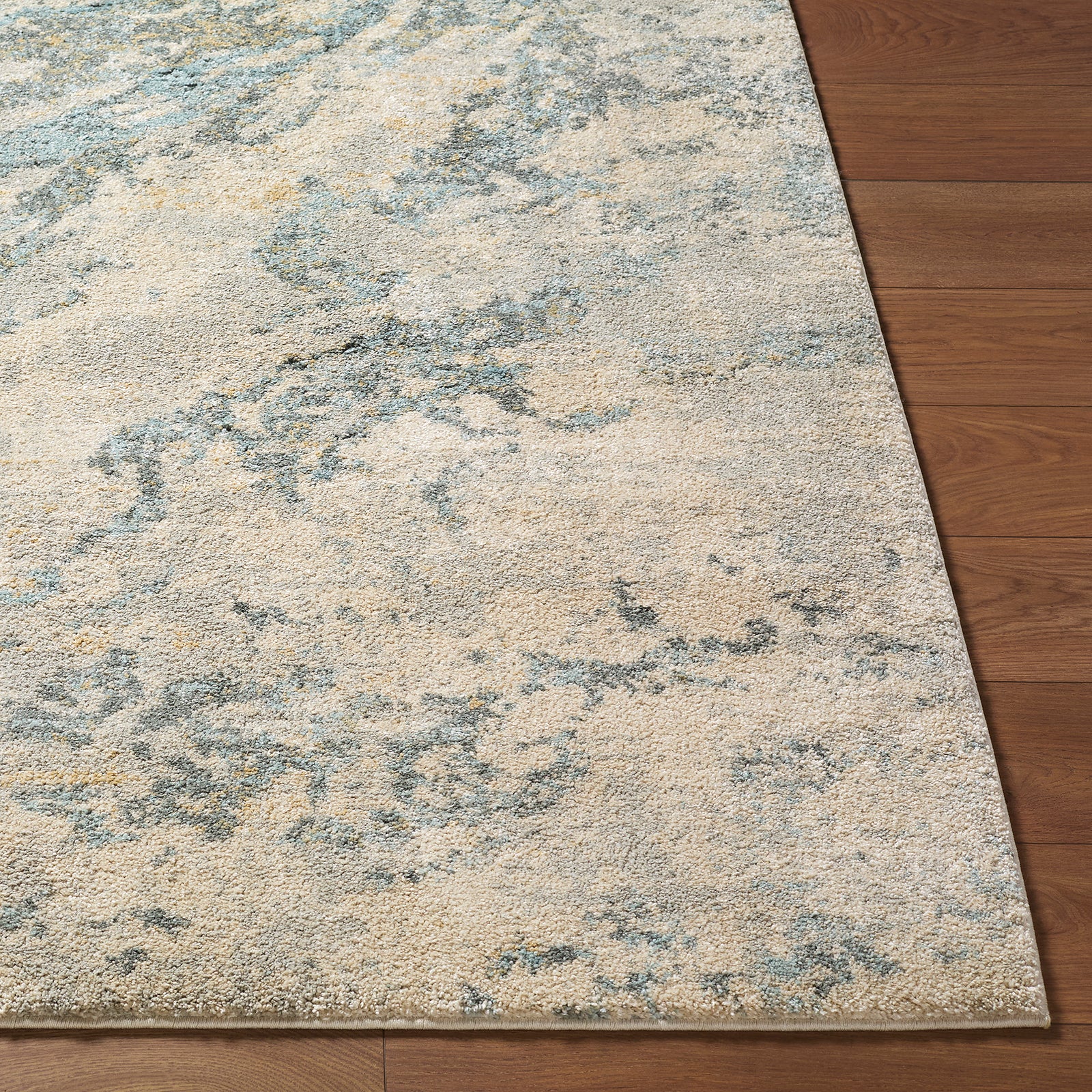 Avellino Abstract Modern Marble High Pile Beige & Grey & Blue Polypropylene & Polyester Rug 160x213cm - front view