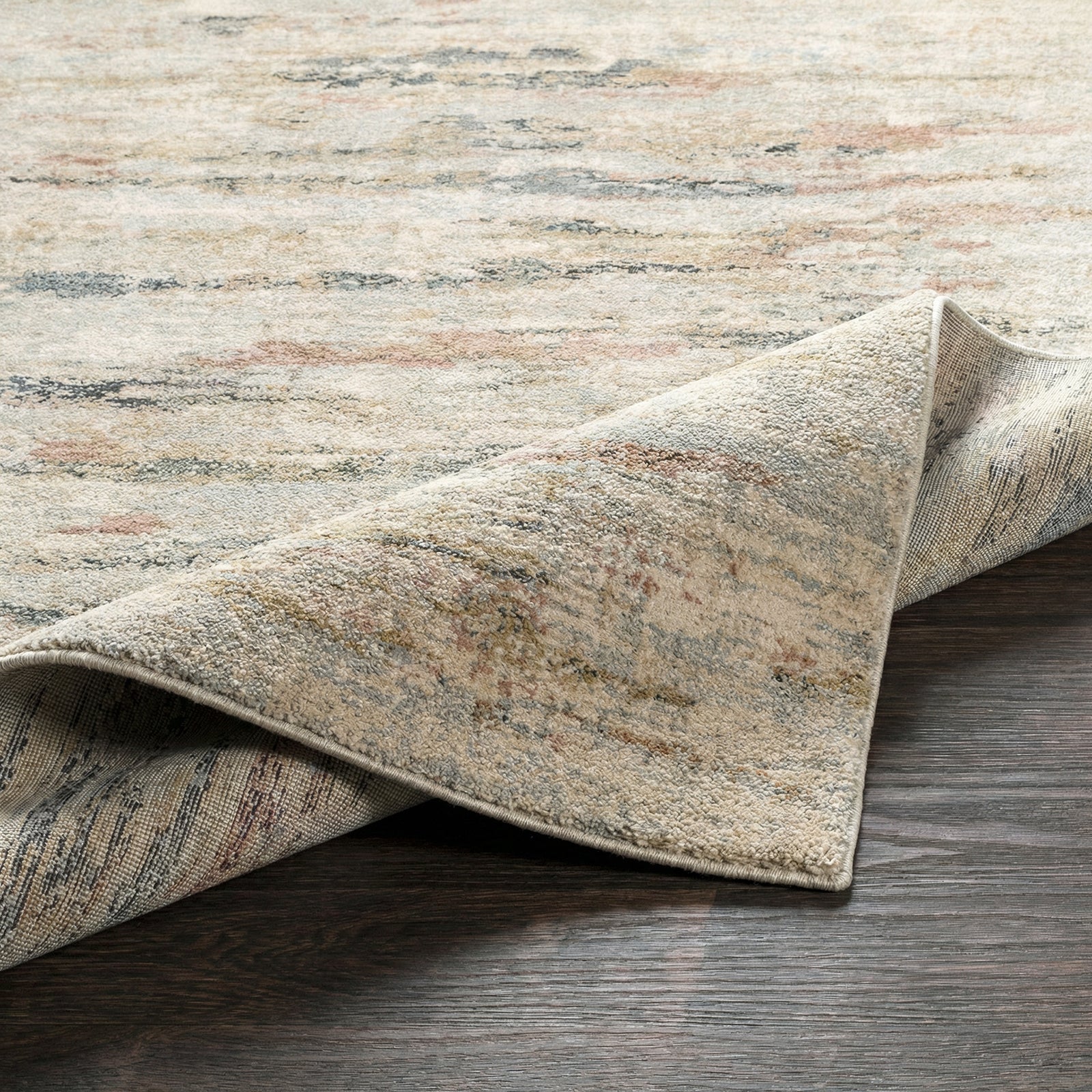 Avellino Abstract Modern Marble High Pile Beige & Grey & Blue Polypropylene & Polyester Rug 160x213cm - folded detail