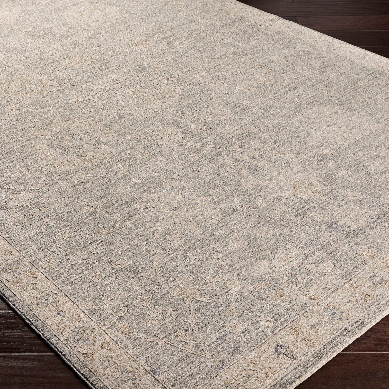 Avant Garde Vintage Traditional Grey & Charcoal Polyester & Polypropylene Rug 152x225cm - corner detail
