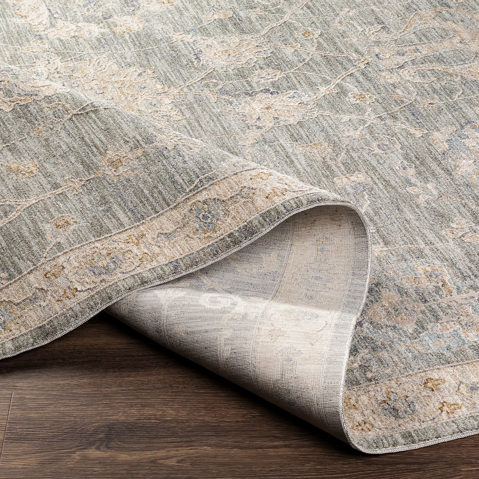 Avant Garde Vintage Traditional Grey & Charcoal Polyester & Polypropylene Rug 152x225cm - folded detail