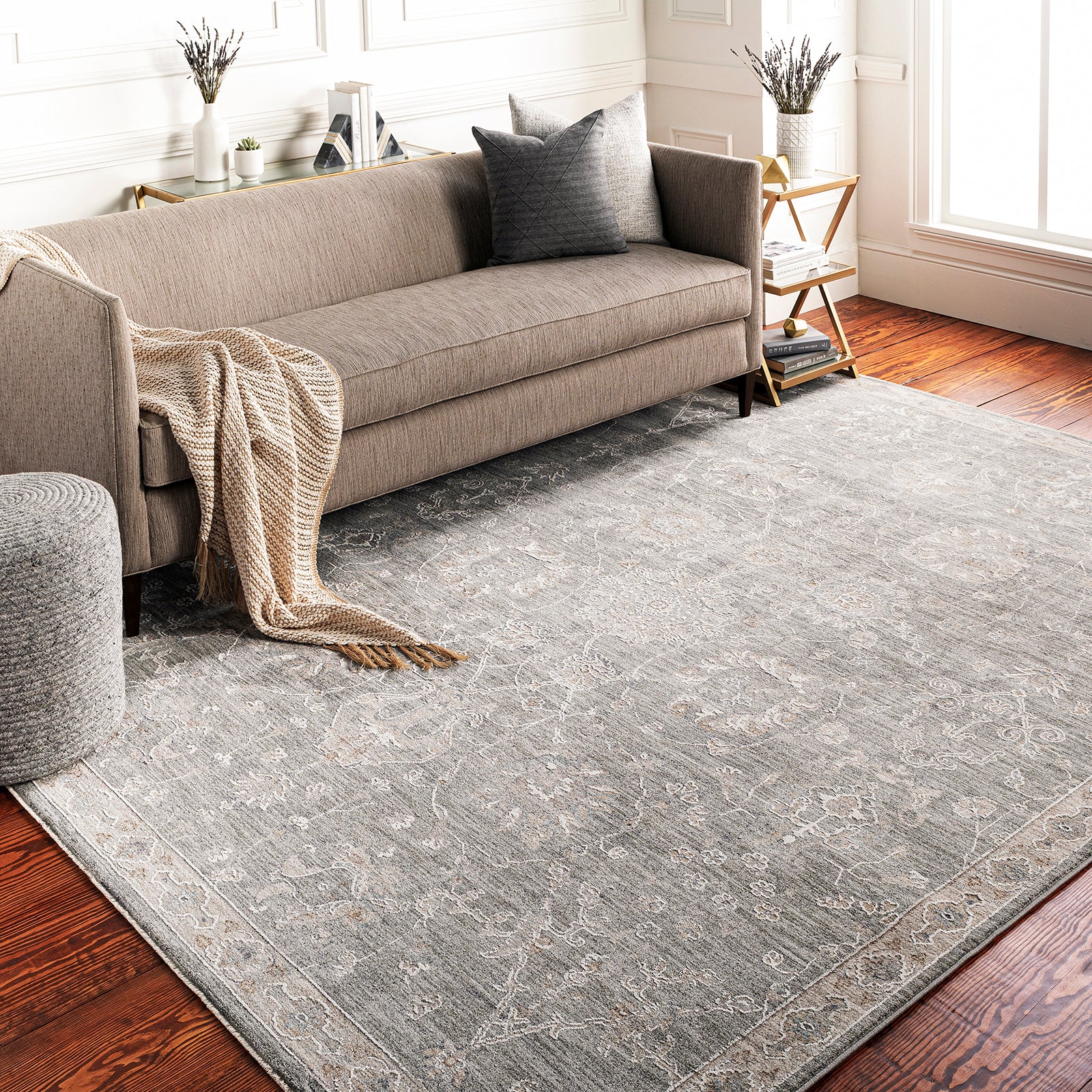Avant Garde Vintage Traditional Grey & Charcoal Polyester & Polypropylene Rug 152x225cm - room setting