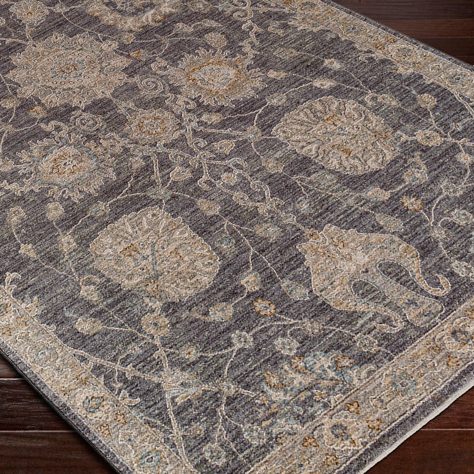 Avant Garde Vintage Traditional Charcoal & Grey Polyester & Polypropylene Rug 200x290cm - corner detail