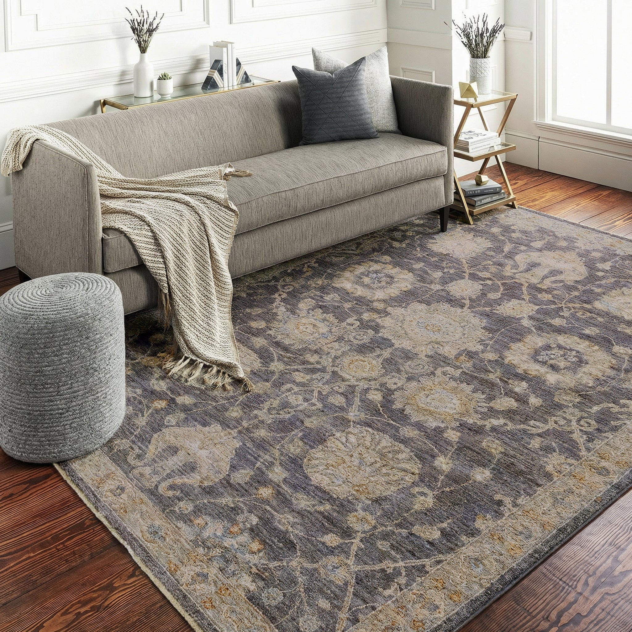 Avant Garde Vintage Traditional Charcoal & Grey Polyester & Polypropylene Rug 200x290cm - room setting