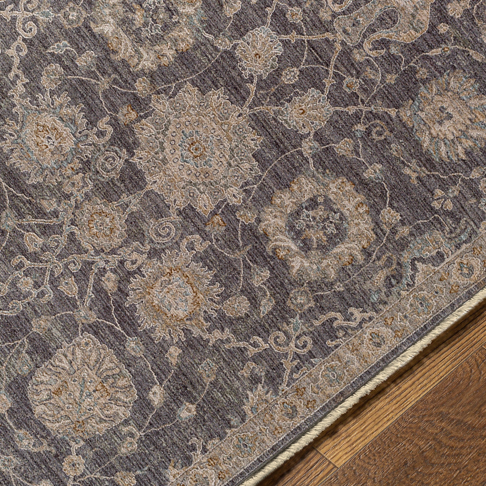 Avant Garde Vintage Traditional Charcoal & Grey Polyester & Polypropylene Rug 200x290cm - texture detail