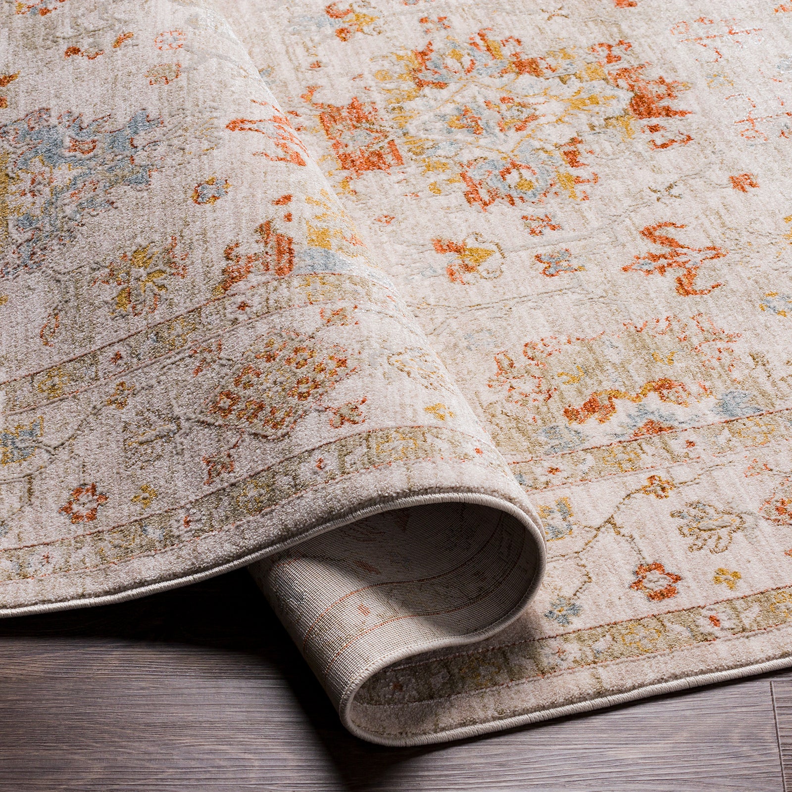 Avant Garde Vintage Traditional Beige & Rust Polyester & Polypropylene Rug 152x225cm - folded detail