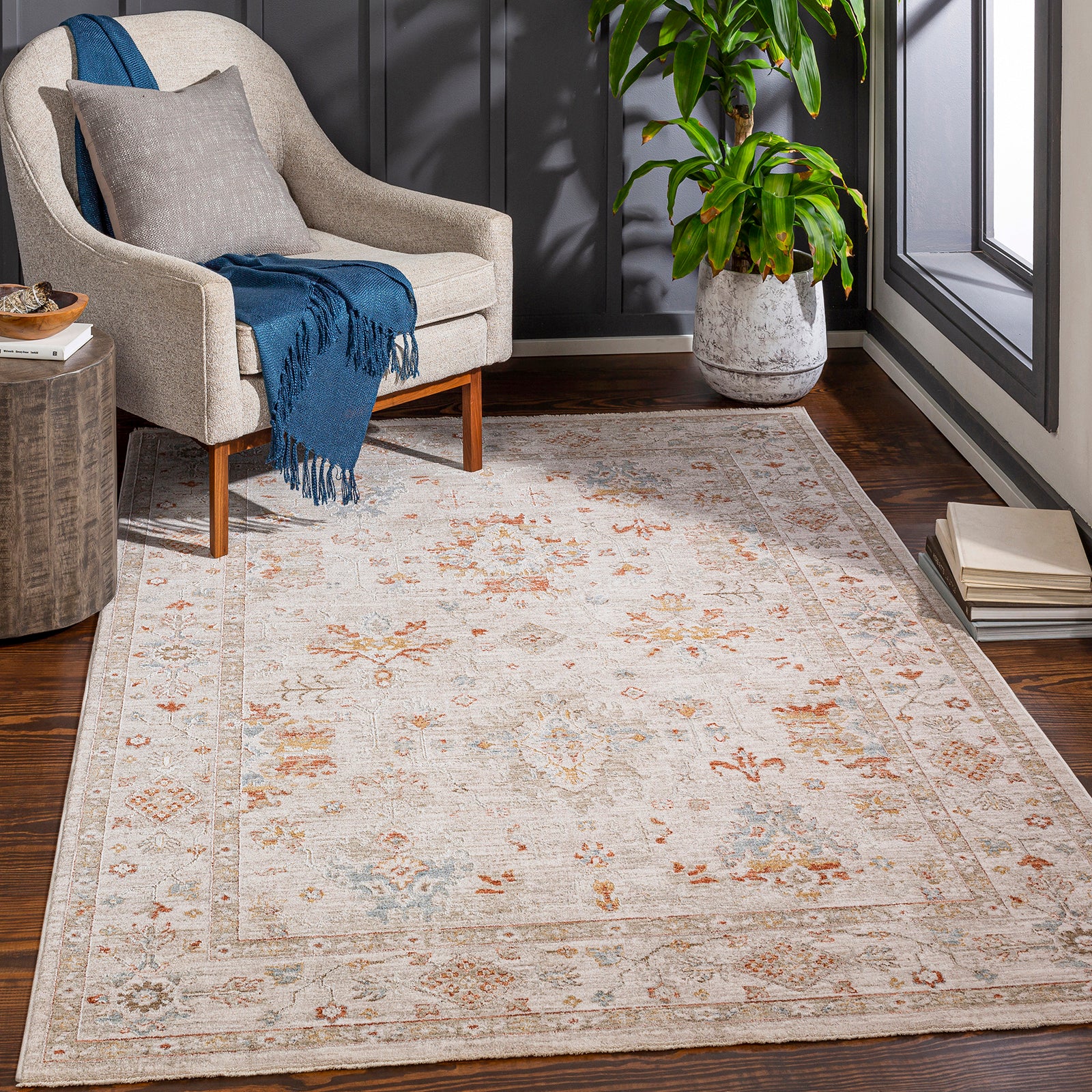 Avant Garde Vintage Traditional Beige & Rust Polyester & Polypropylene Rug 152x225cm - room setting